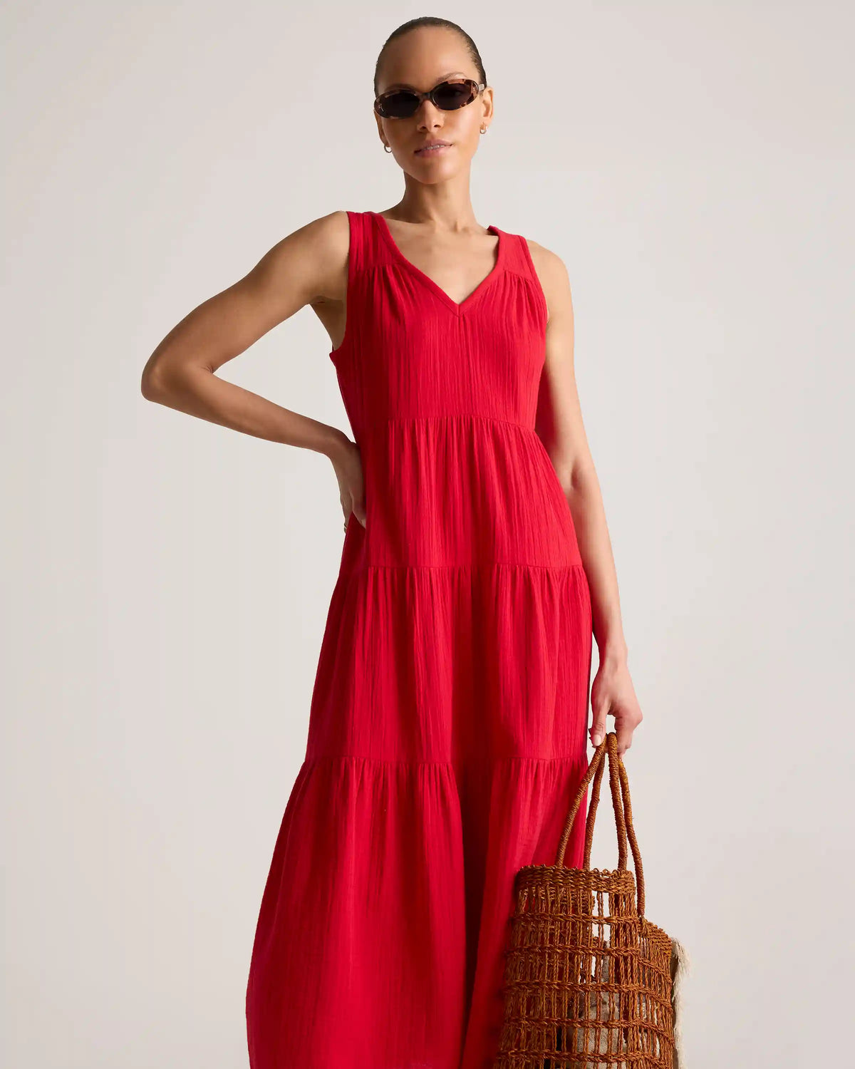 100% Organic Cotton Gauze Tiered Maxi Dress