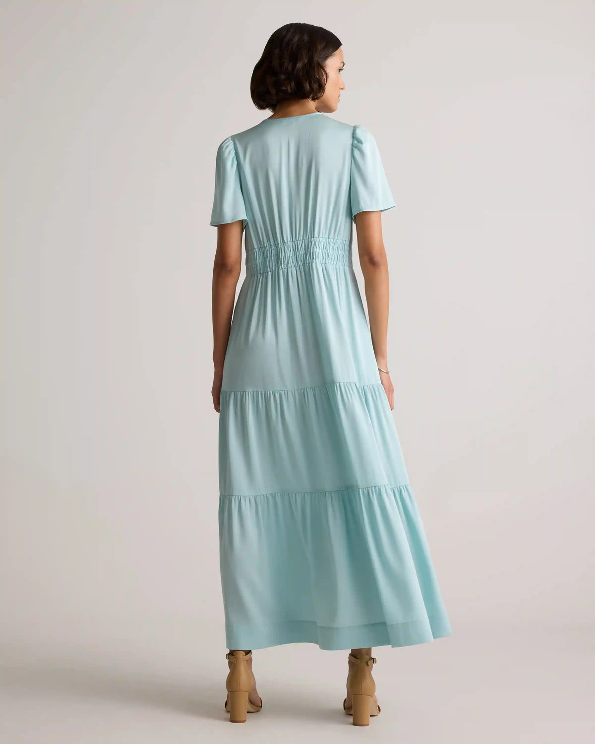 Washable Stretch Silk Tiered Maxi Dress