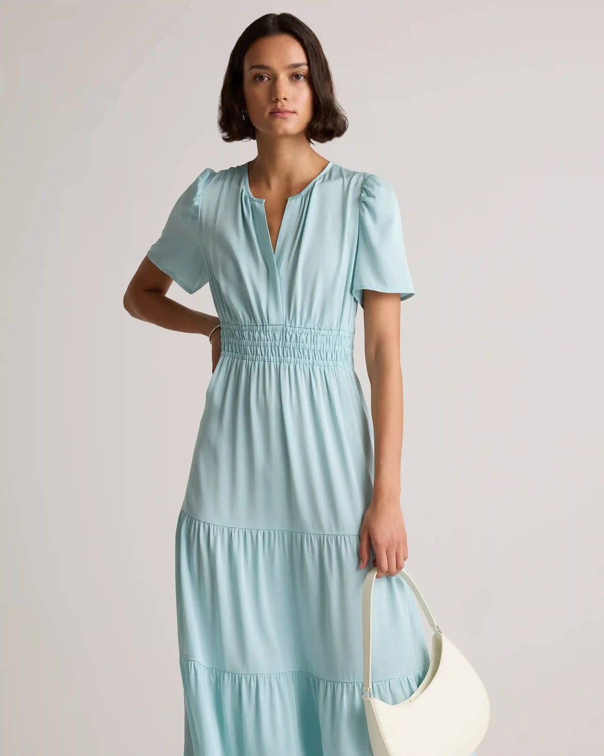 Washable Stretch Silk Tiered Maxi Dress