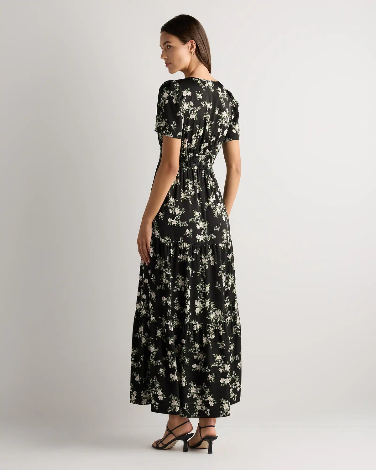 Washable Stretch Silk Tiered Maxi Dress