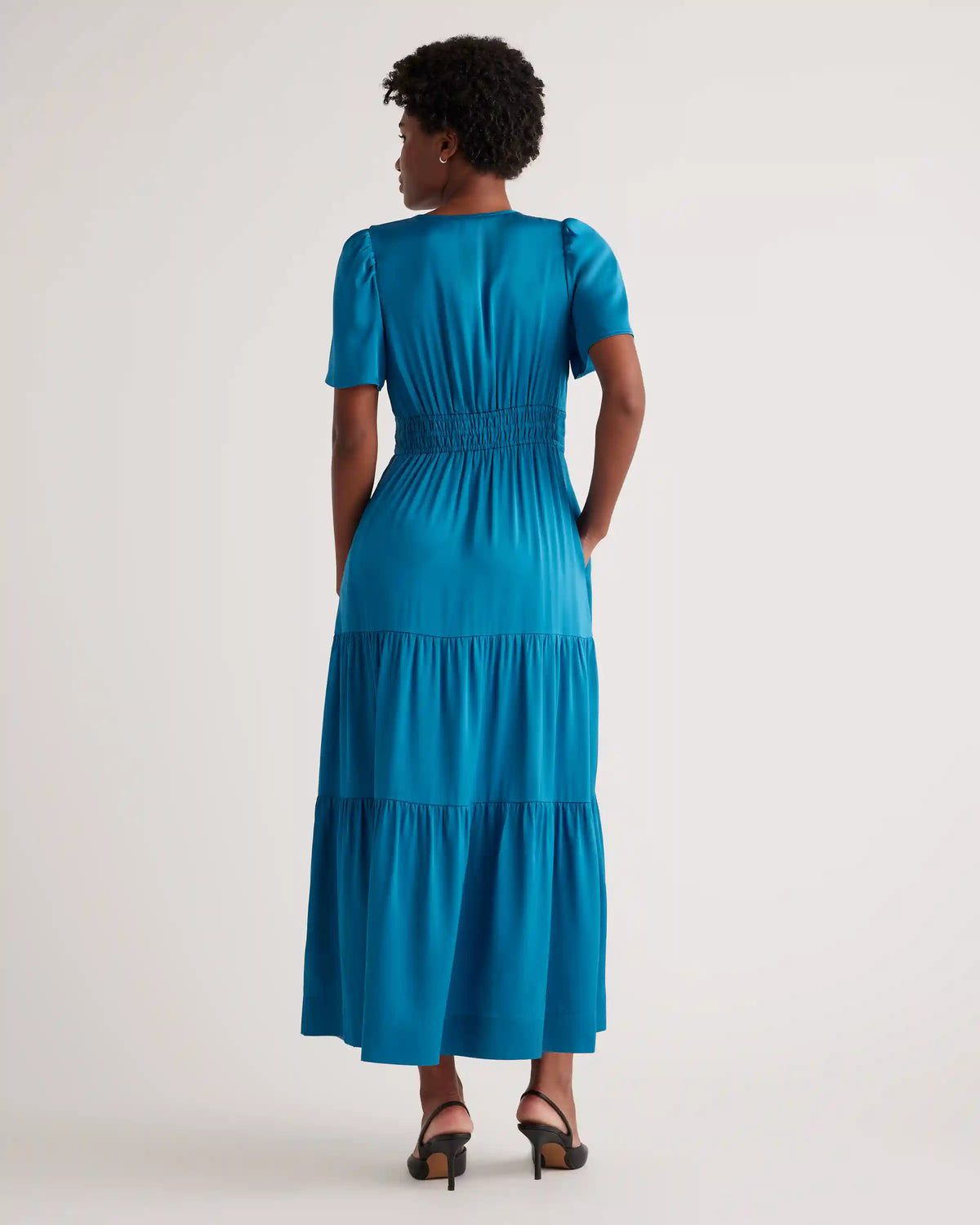 Washable Stretch Silk Tiered Maxi Dress