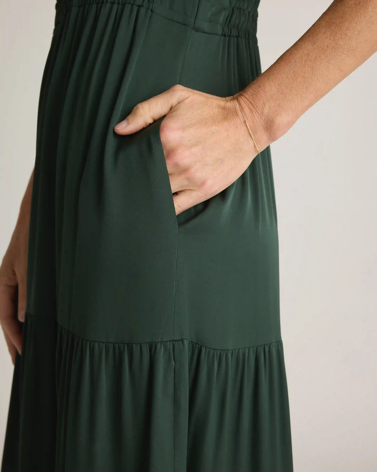 Washable Stretch Silk Tiered Maxi Dress