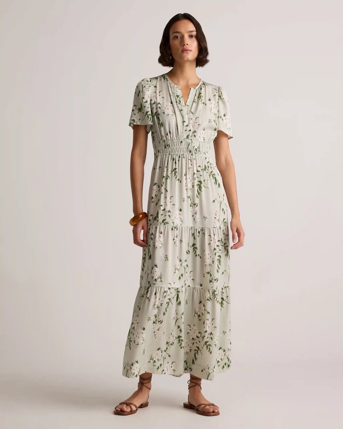 Washable Stretch Silk Tiered Maxi Dress
