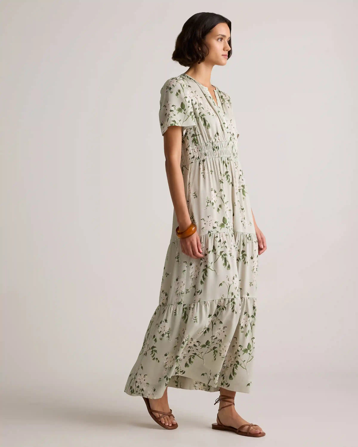 Washable Stretch Silk Tiered Maxi Dress