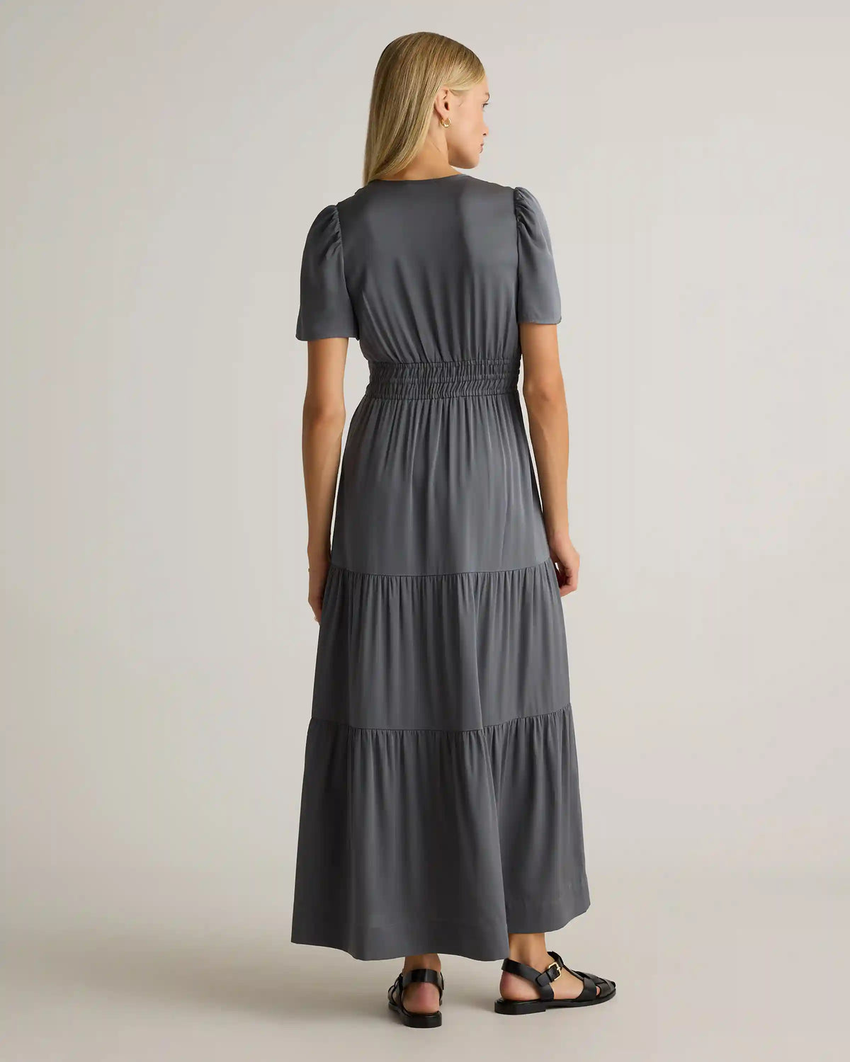 Washable Stretch Silk Tiered Maxi Dress