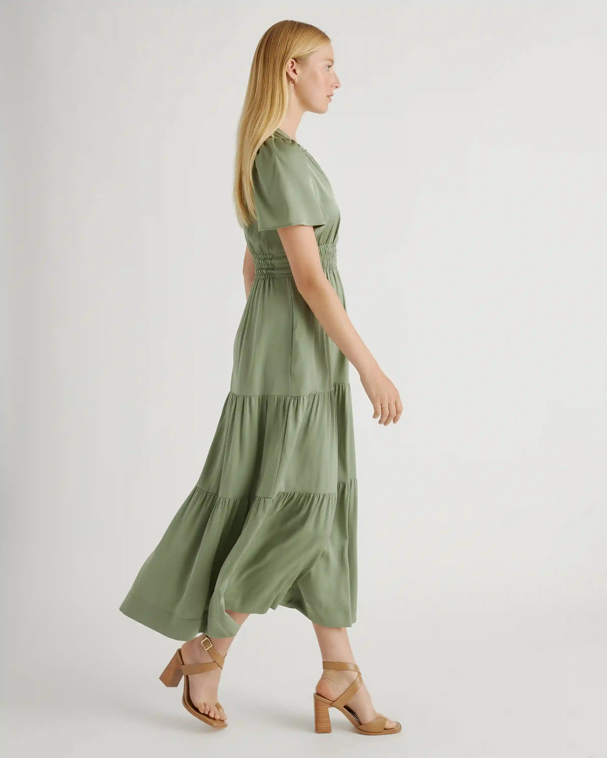 Washable Stretch Silk Tiered Maxi Dress