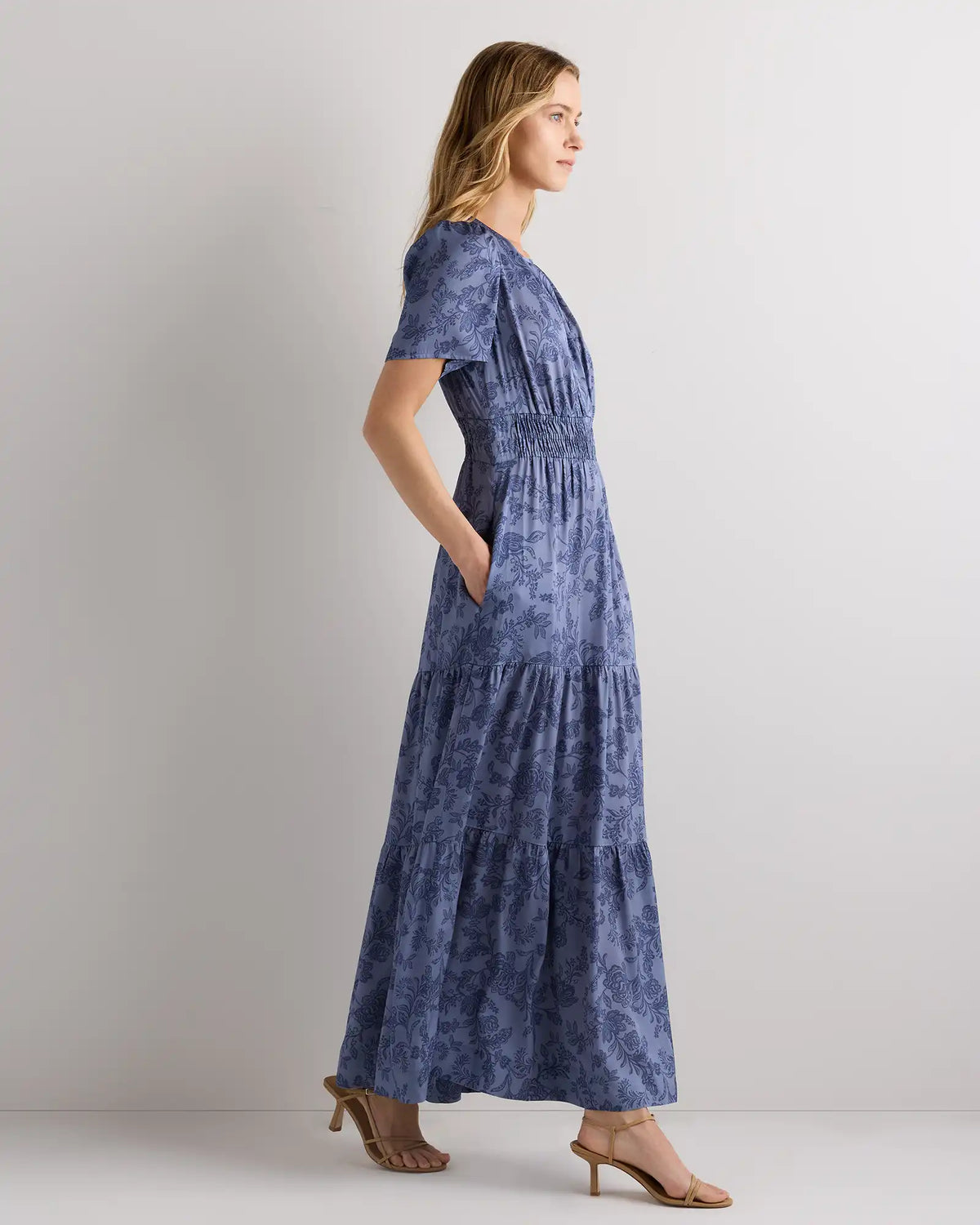 Washable Stretch Silk Tiered Maxi Dress