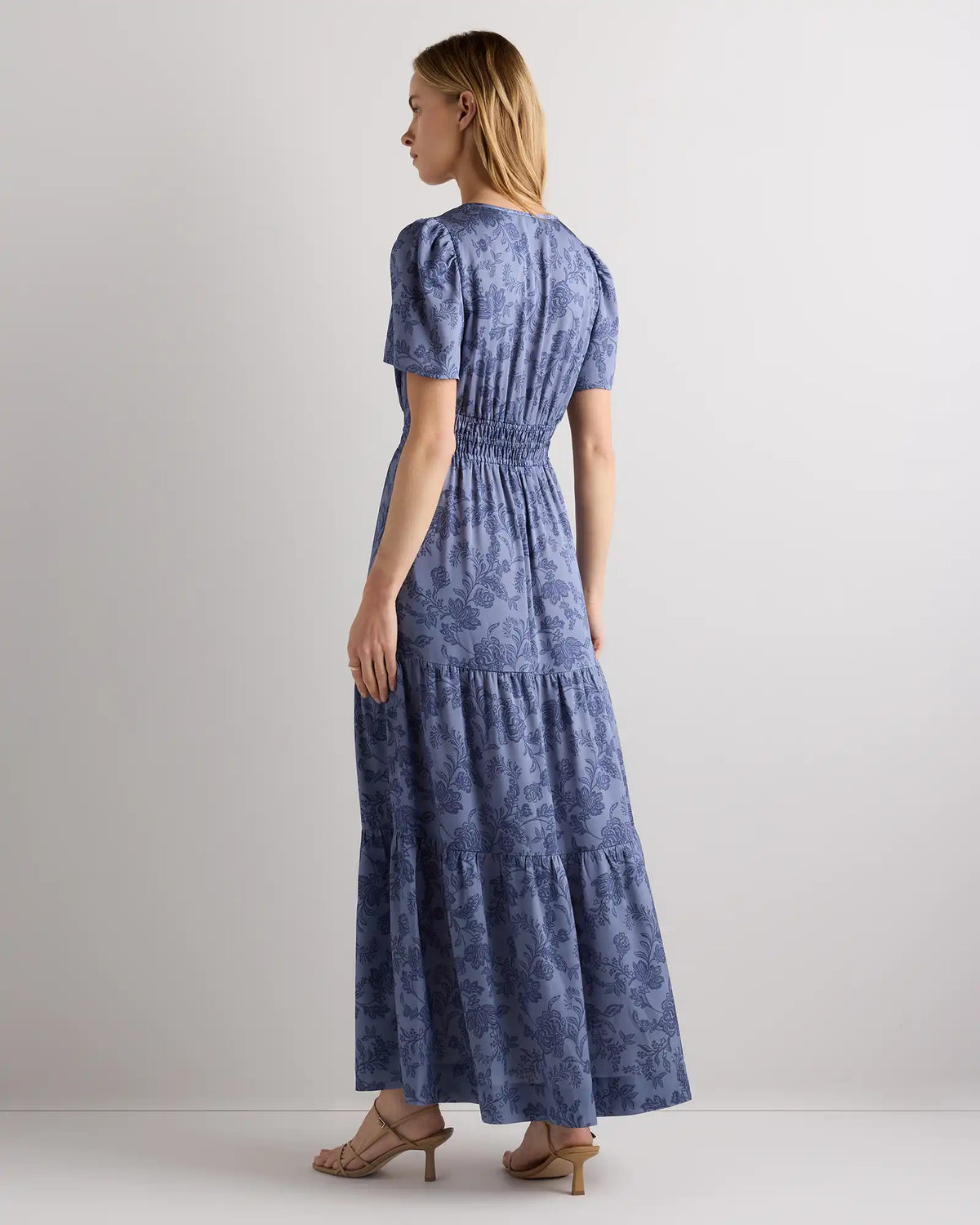 Washable Stretch Silk Tiered Maxi Dress