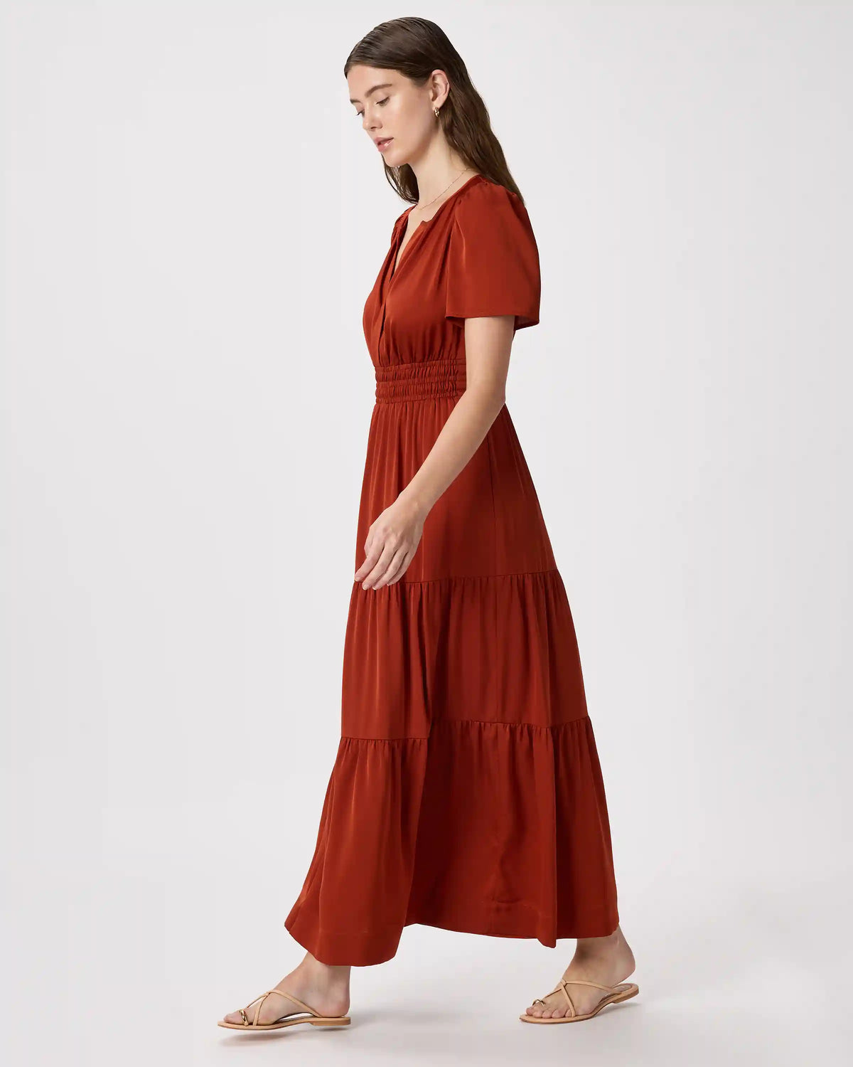 Washable Stretch Silk Tiered Maxi Dress
