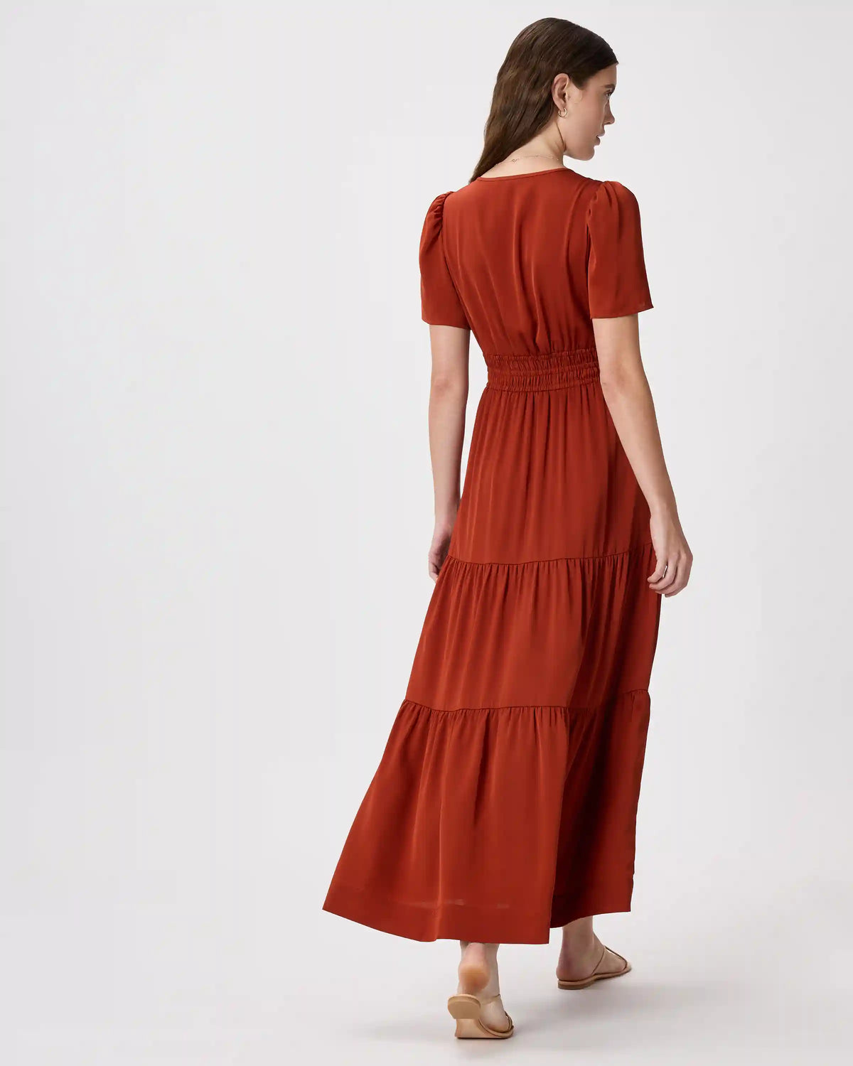Washable Stretch Silk Tiered Maxi Dress