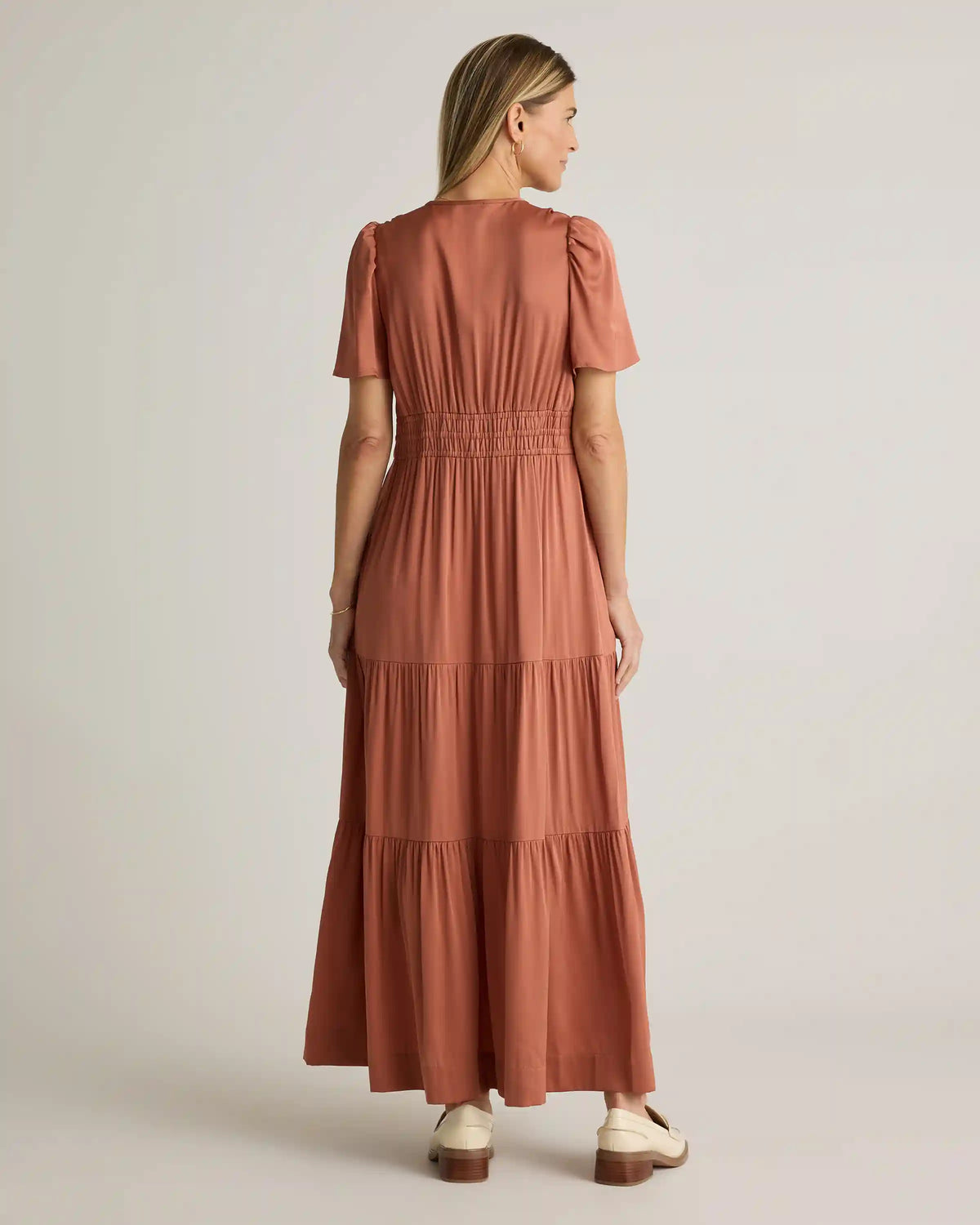 Washable Stretch Silk Tiered Maxi Dress