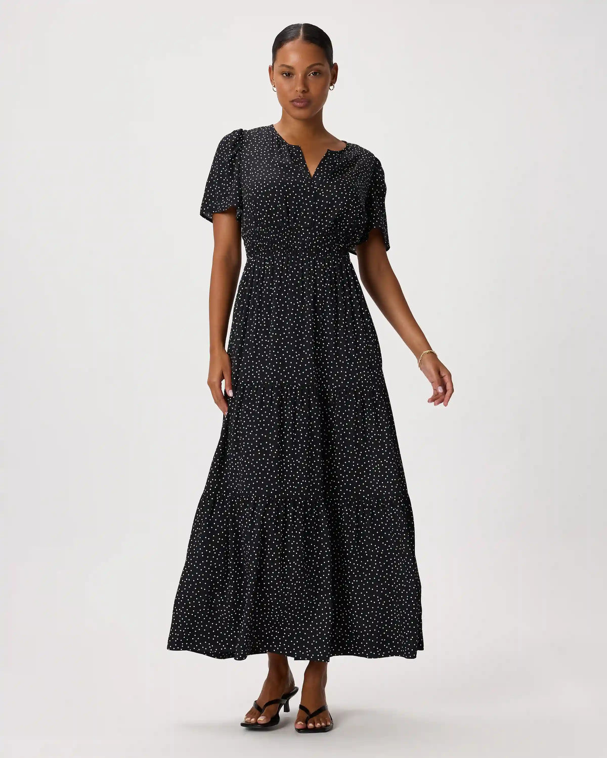 Washable Stretch Silk Tiered Maxi Dress