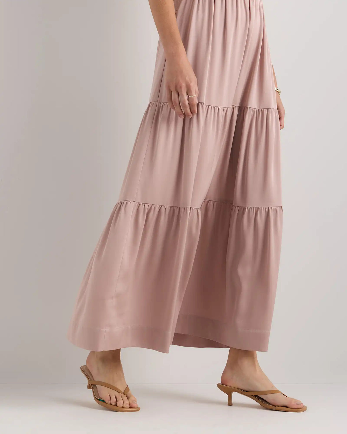 Washable Stretch Silk Tiered Maxi Dress
