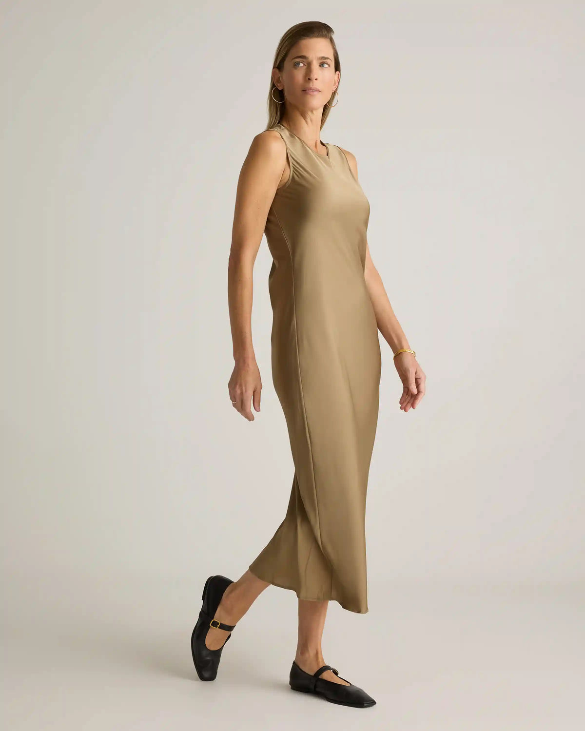 Washable Stretch Silk Tank Midi Dress