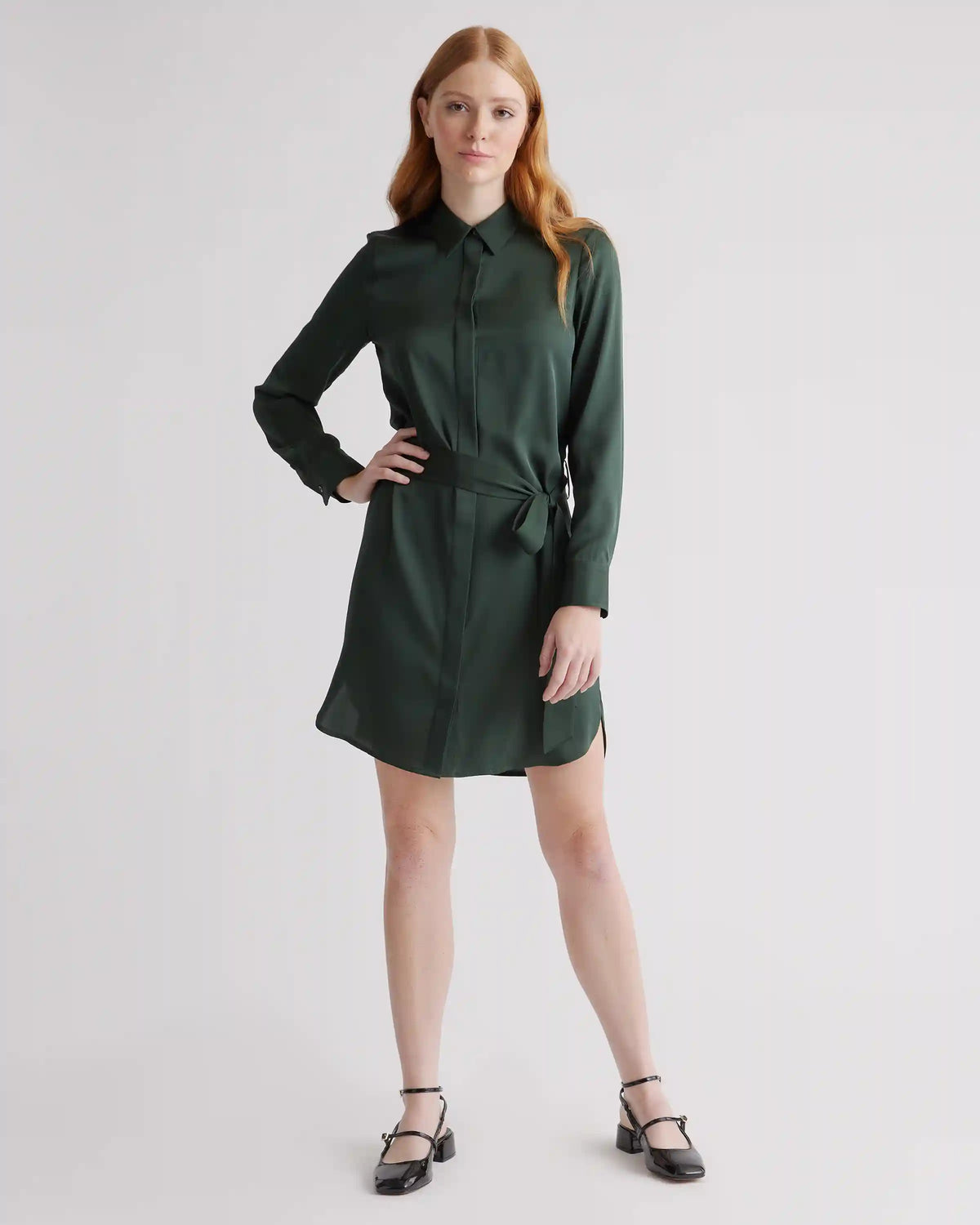 Washable Stretch Silk Shirt Dress