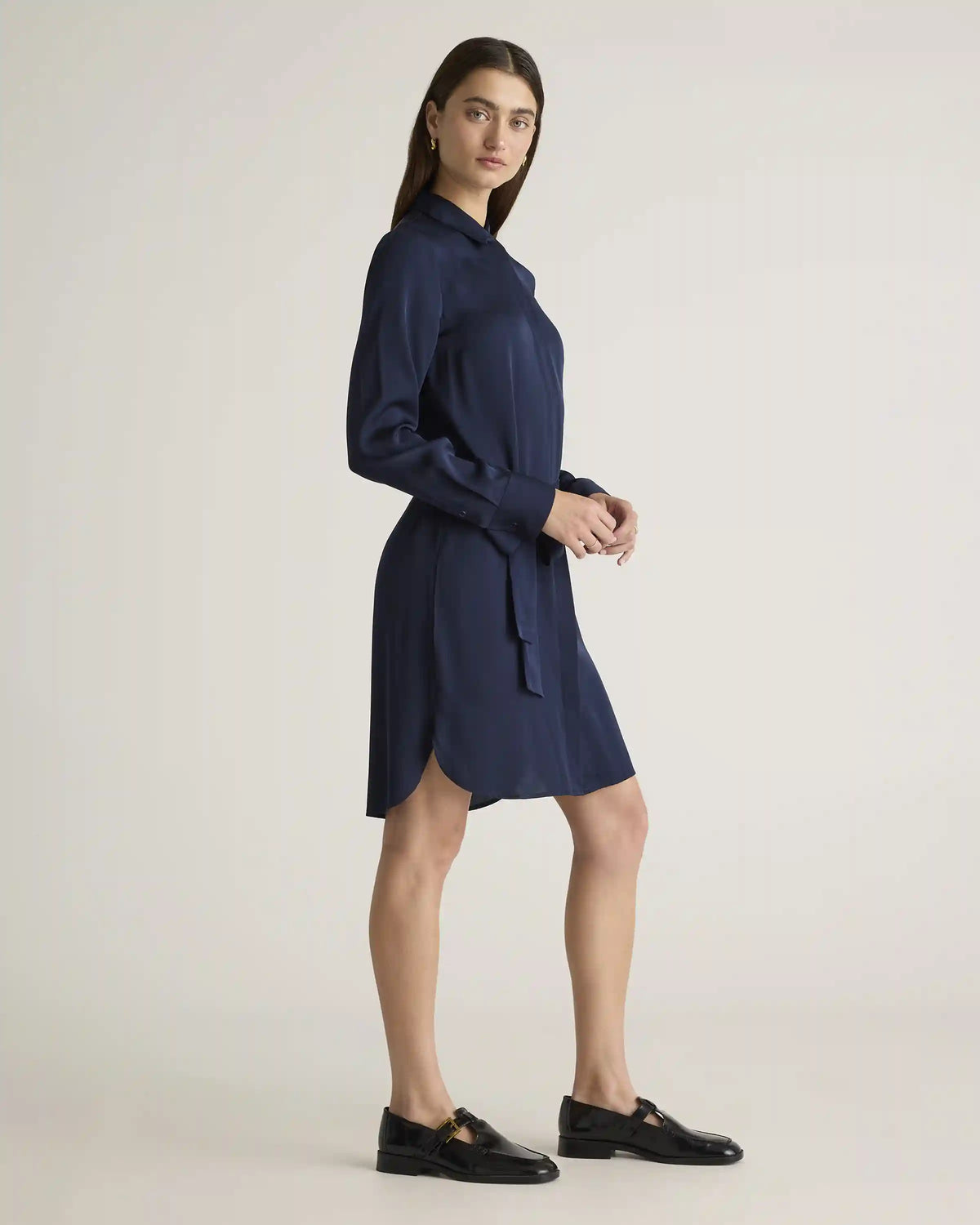 Washable Stretch Silk Shirt Dress