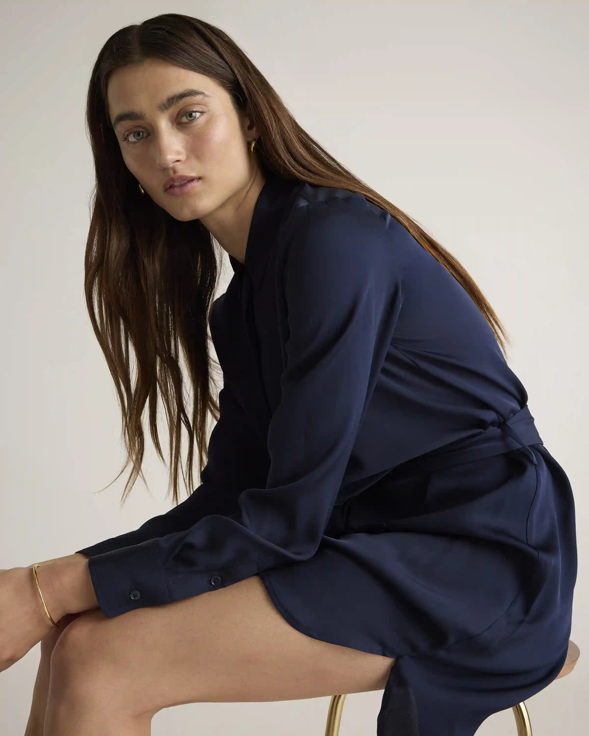 Washable Stretch Silk Shirt Dress