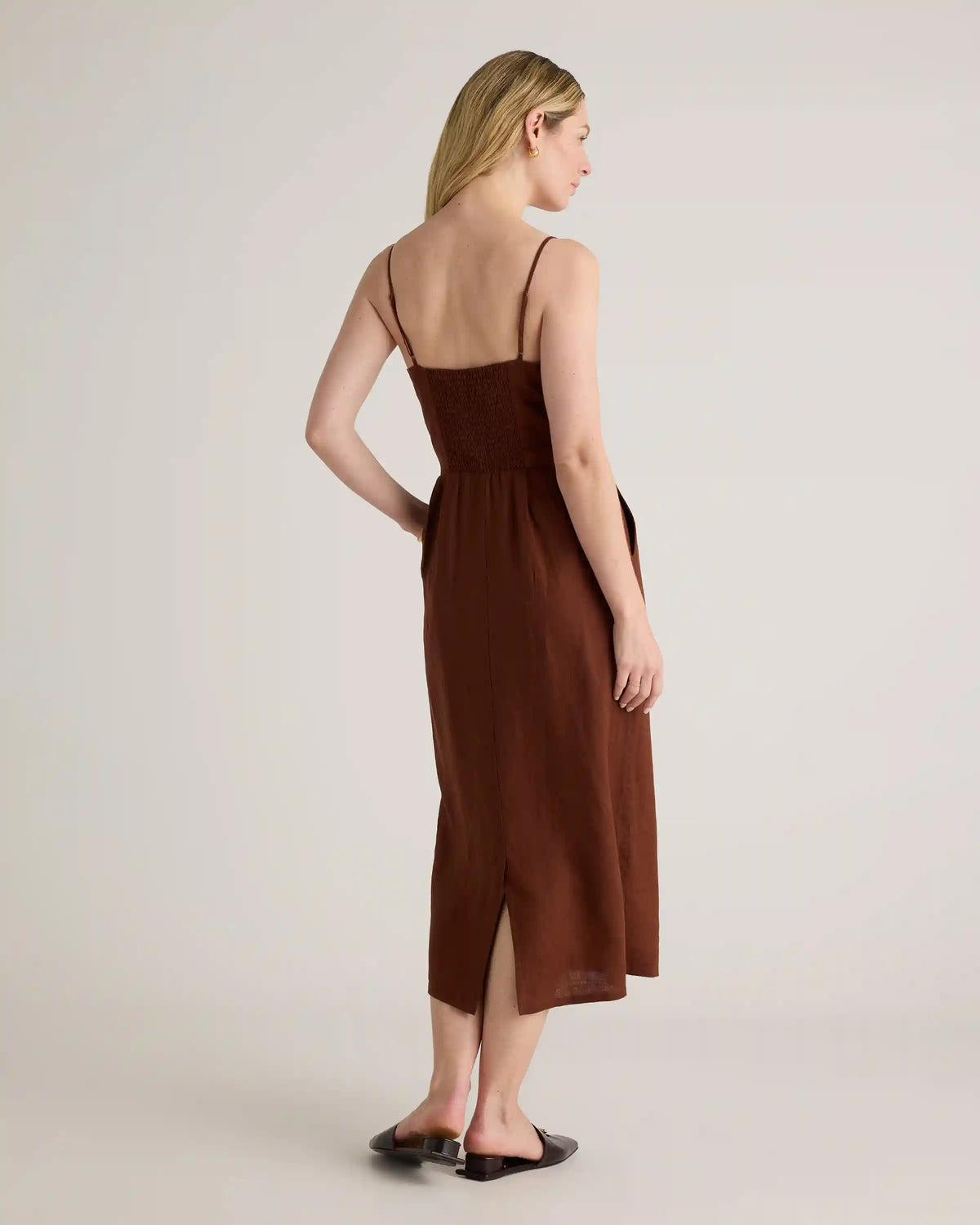 100% European Linen Scoop Neck Midi Dress
