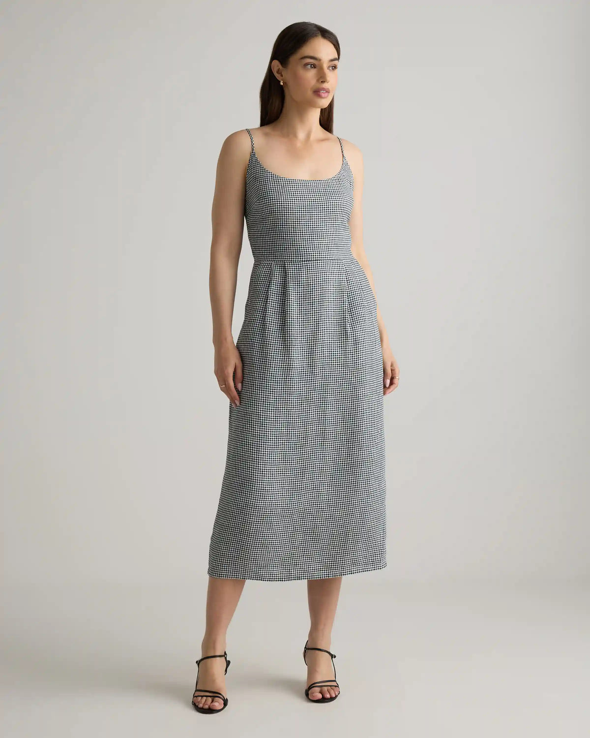 100% European Linen Scoop Neck Midi Dress