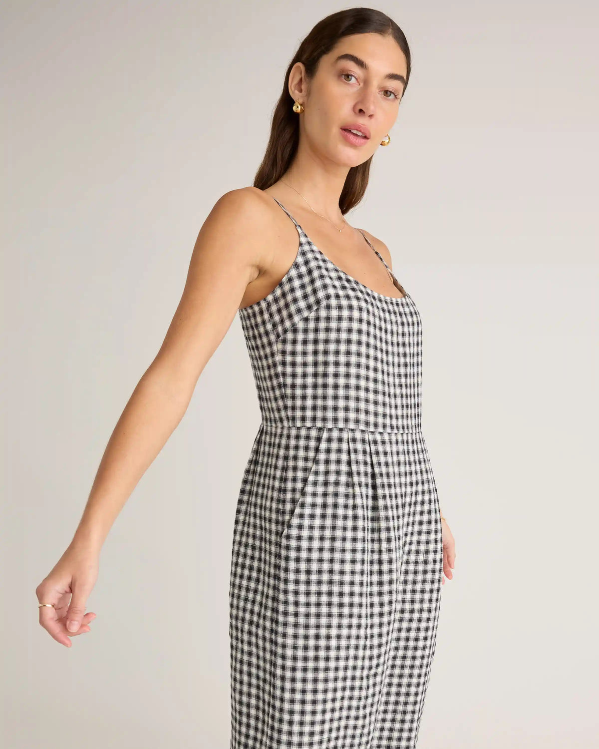 100% European Linen Scoop Neck Midi Dress