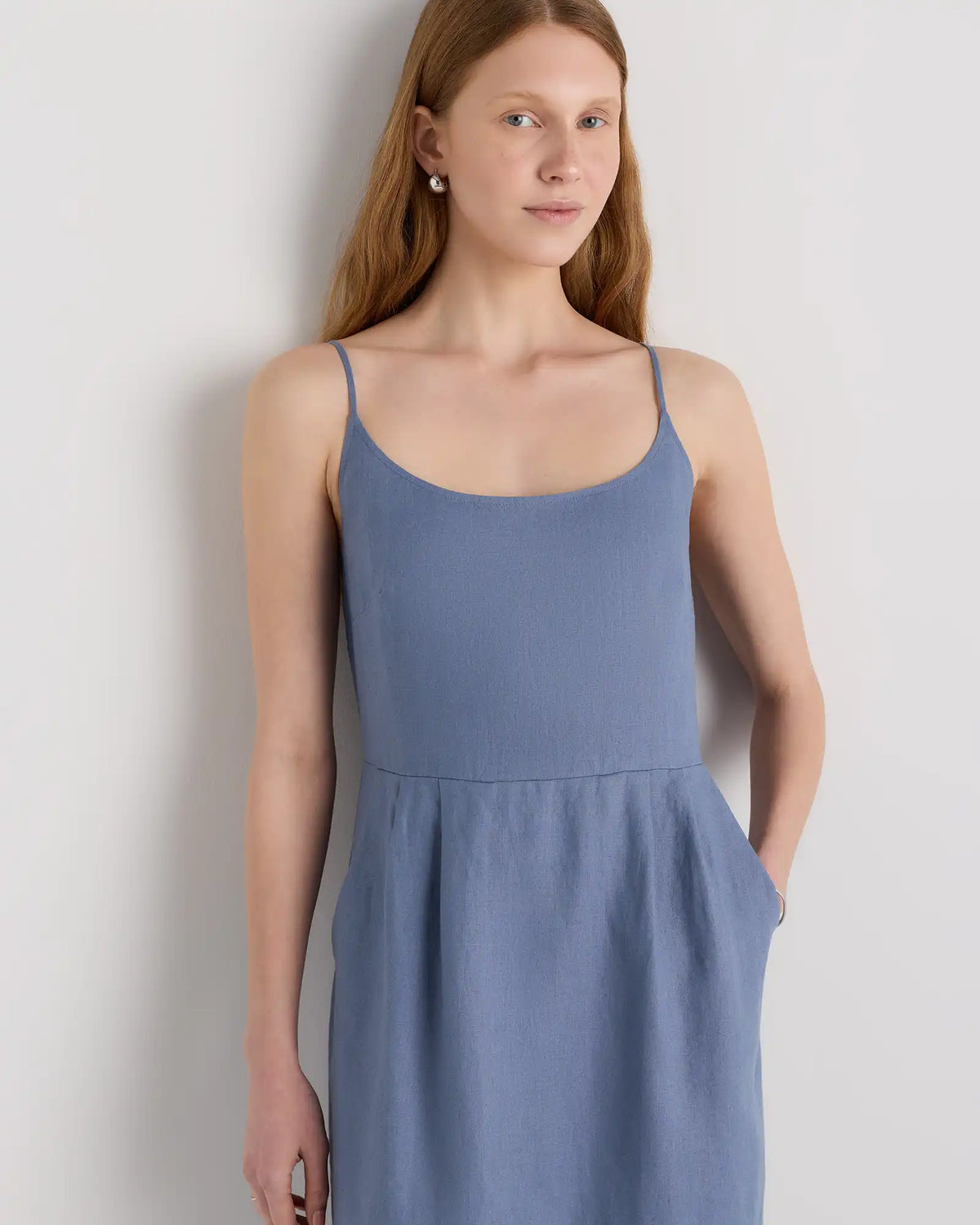100% European Linen Scoop Neck Midi Dress