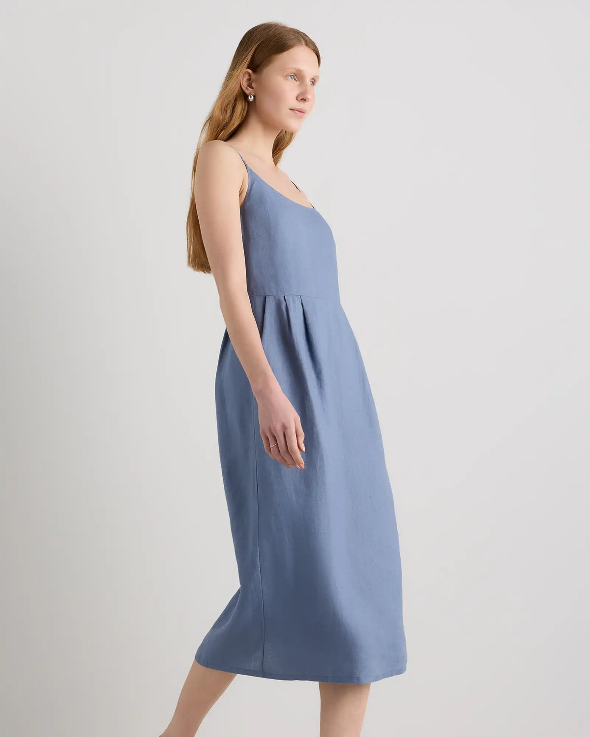 100% European Linen Scoop Neck Midi Dress