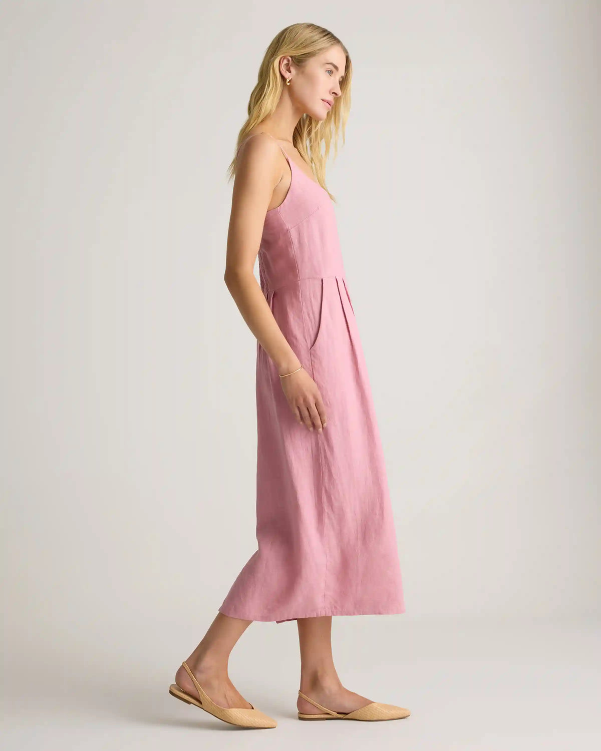 100% European Linen Scoop Neck Midi Dress