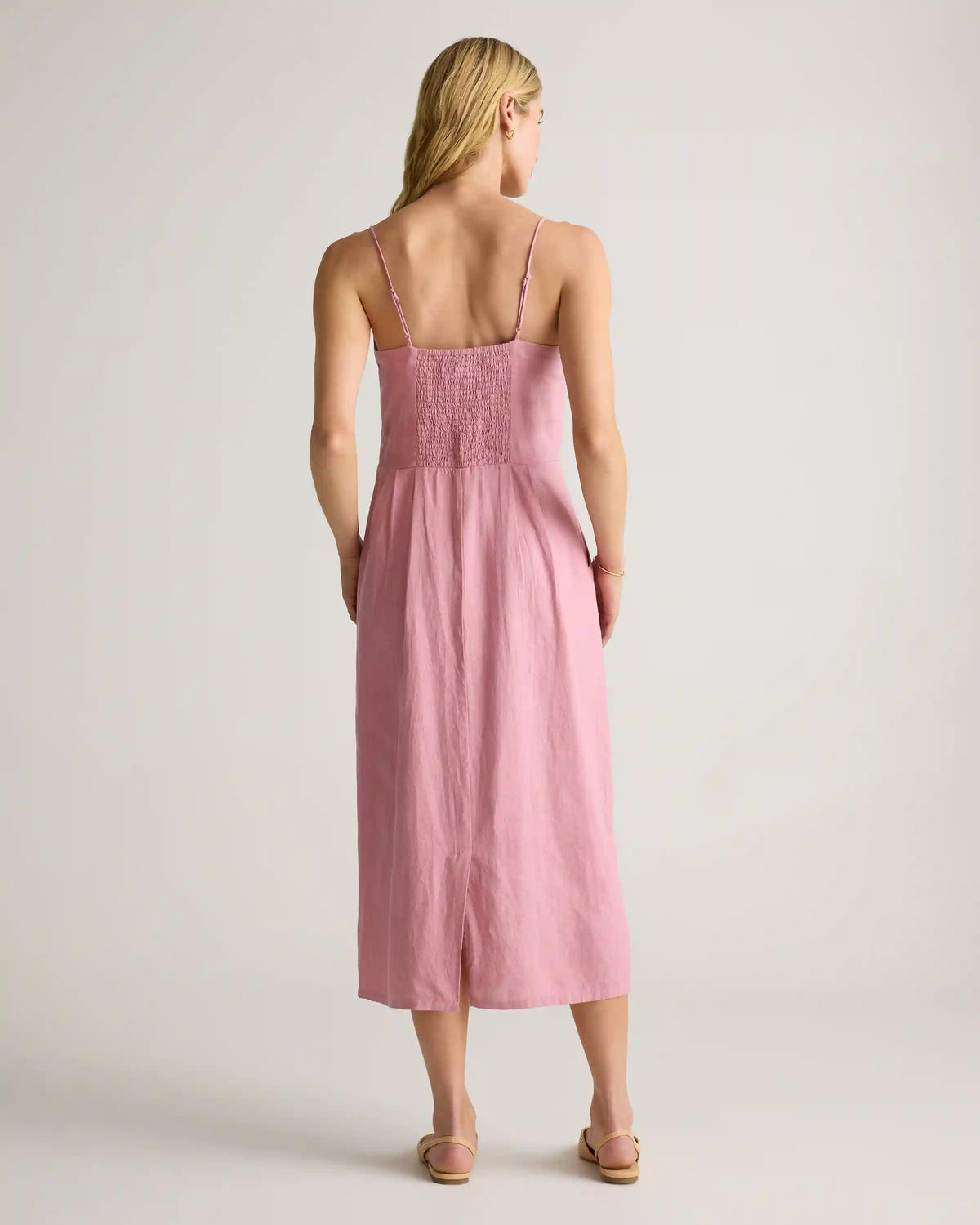 100% European Linen Scoop Neck Midi Dress
