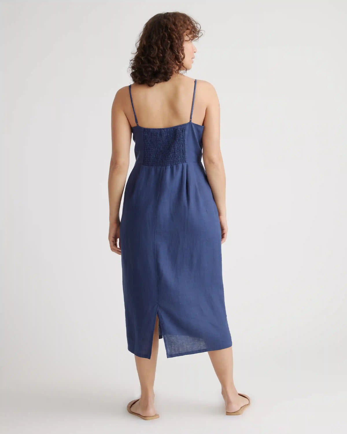 100% European Linen Scoop Neck Midi Dress