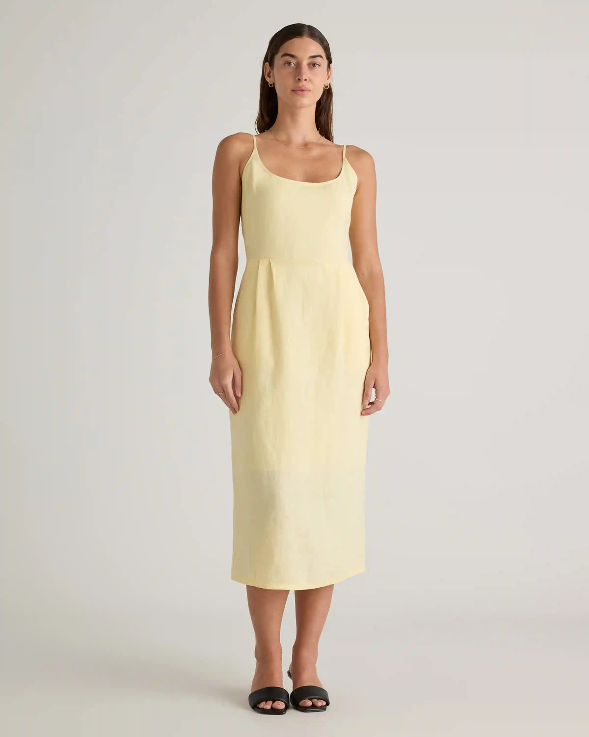 100% European Linen Scoop Neck Midi Dress