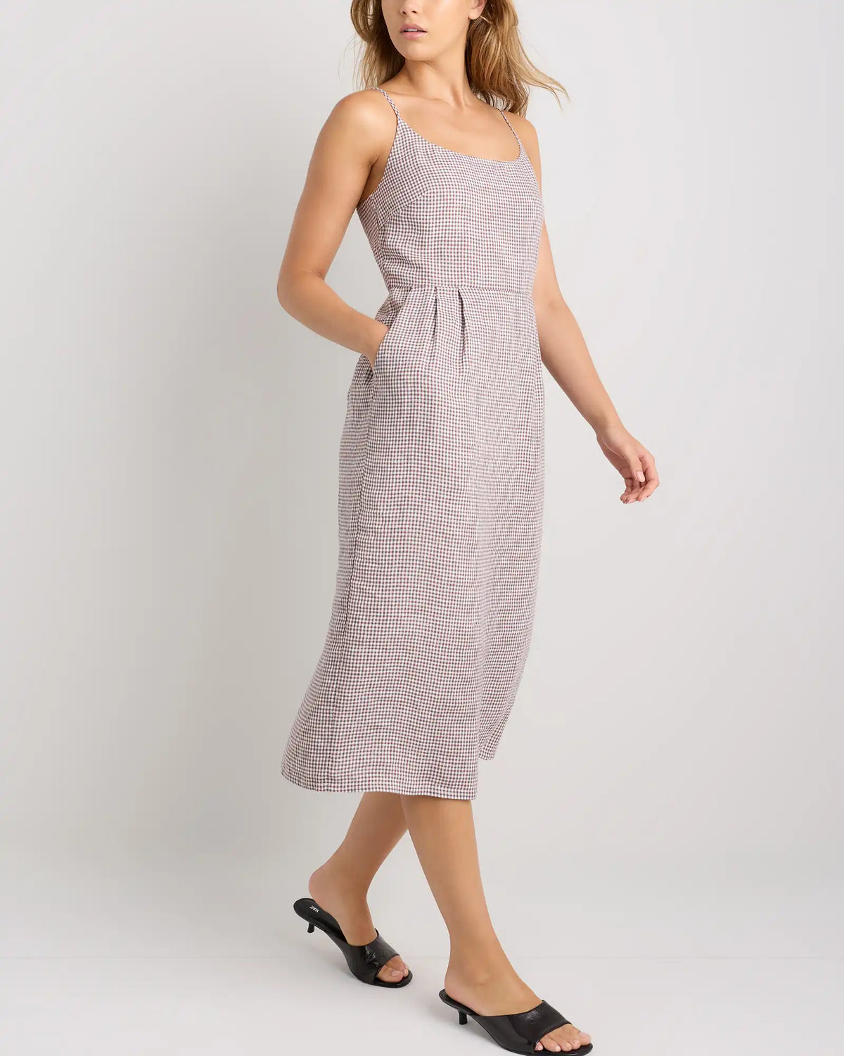 100% European Linen Scoop Neck Midi Dress