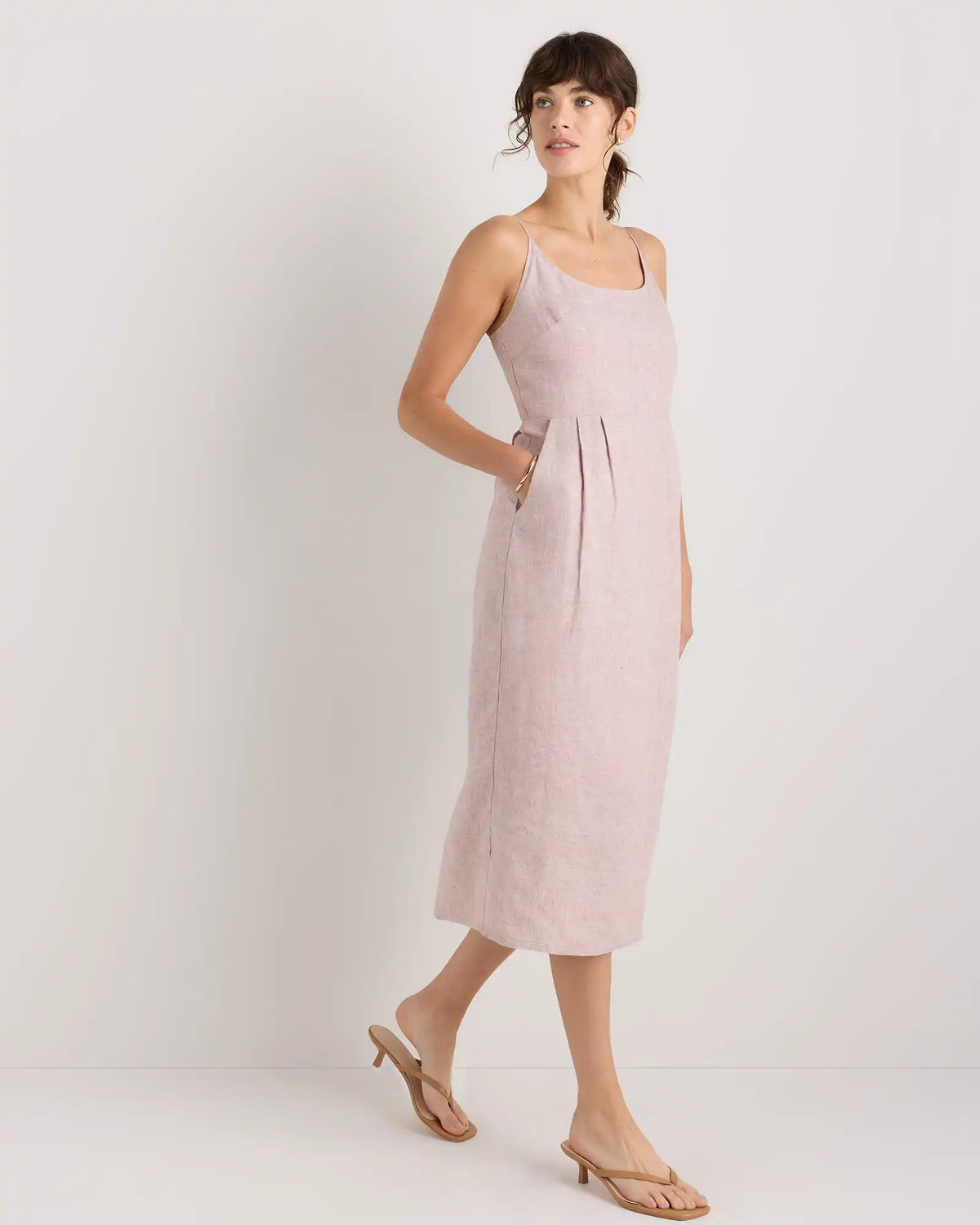 100% European Linen Scoop Neck Midi Dress