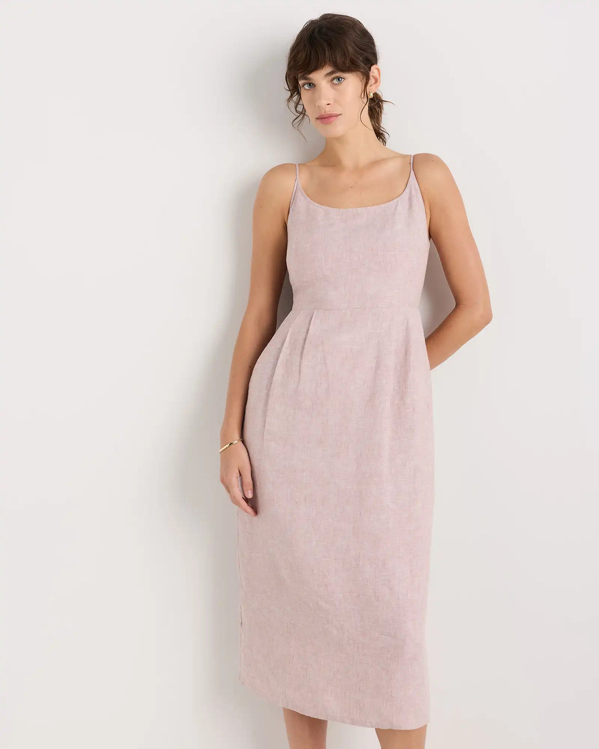 100% European Linen Scoop Neck Midi Dress