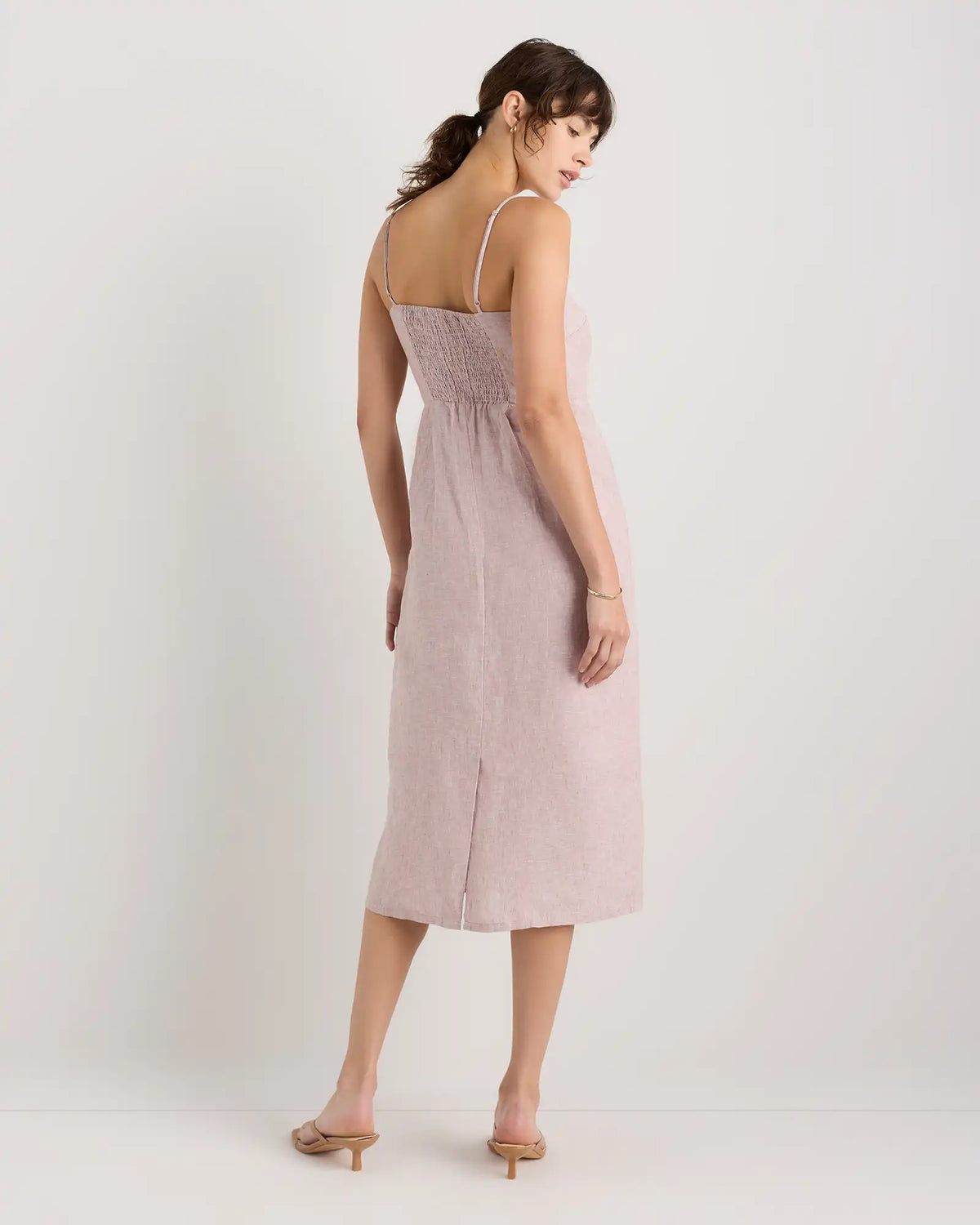100% European Linen Scoop Neck Midi Dress
