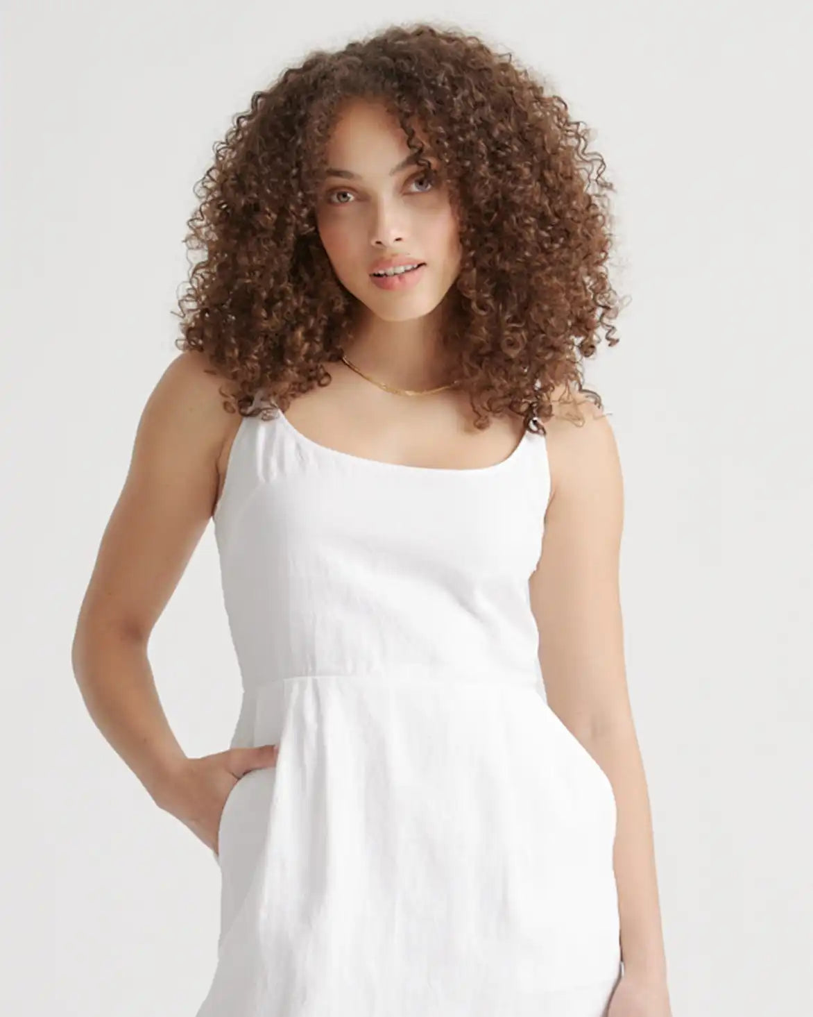 100% European Linen Scoop Neck Midi Dress