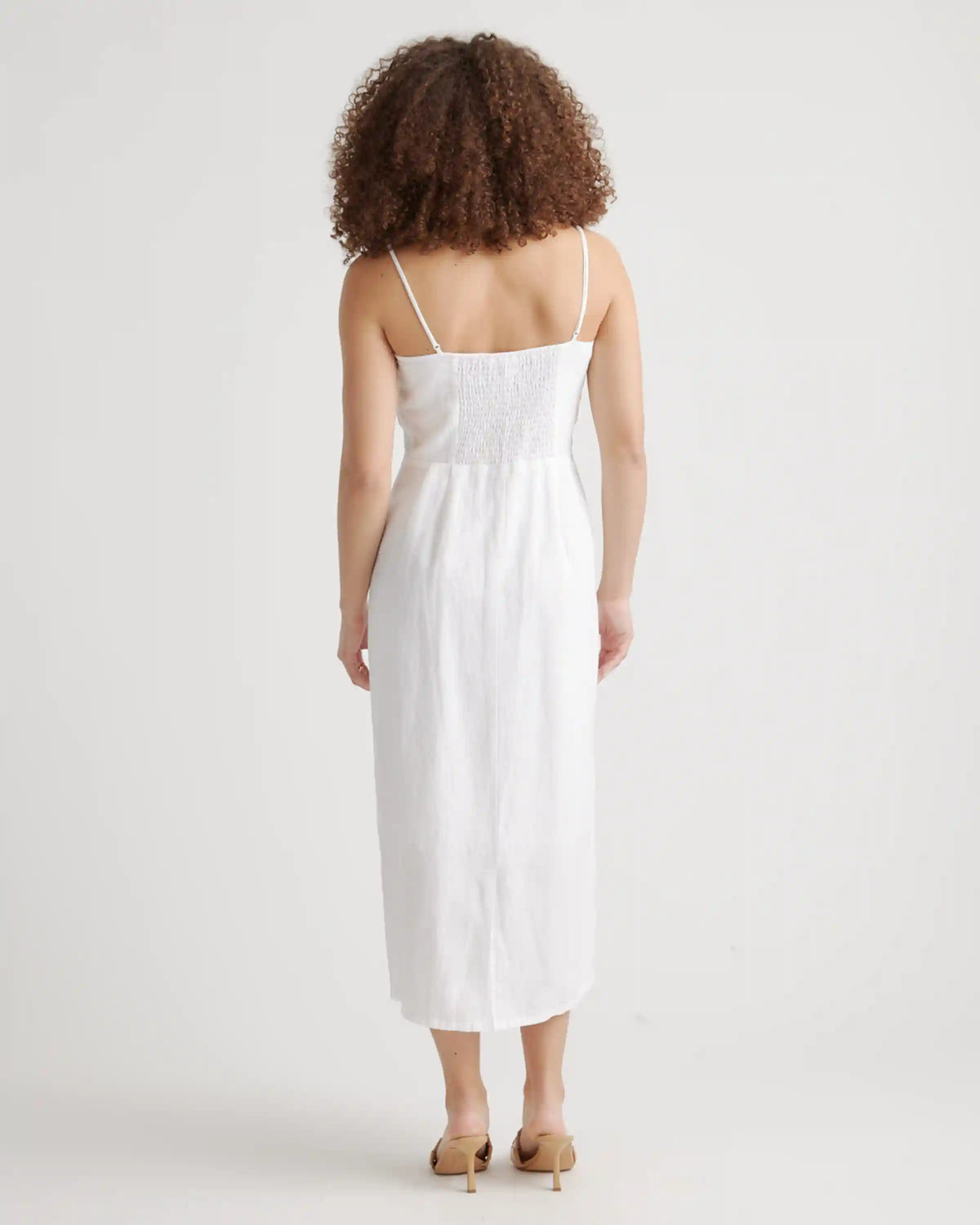 100% European Linen Scoop Neck Midi Dress