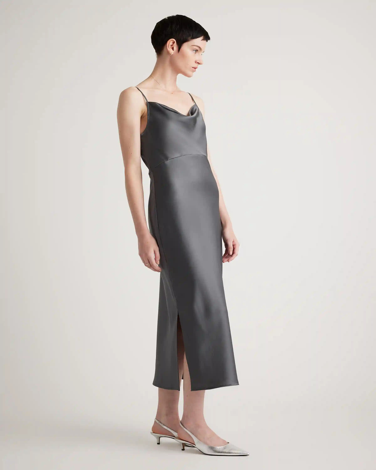 100% Washable Silk Cowl Neck Slip Dress