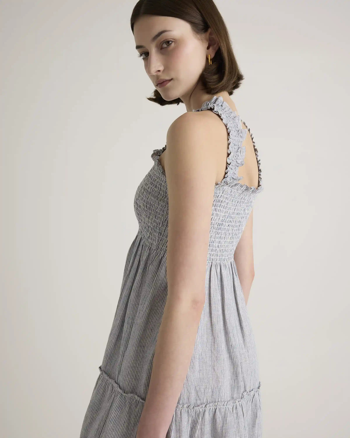 100% European Linen Smocked Midi Dress