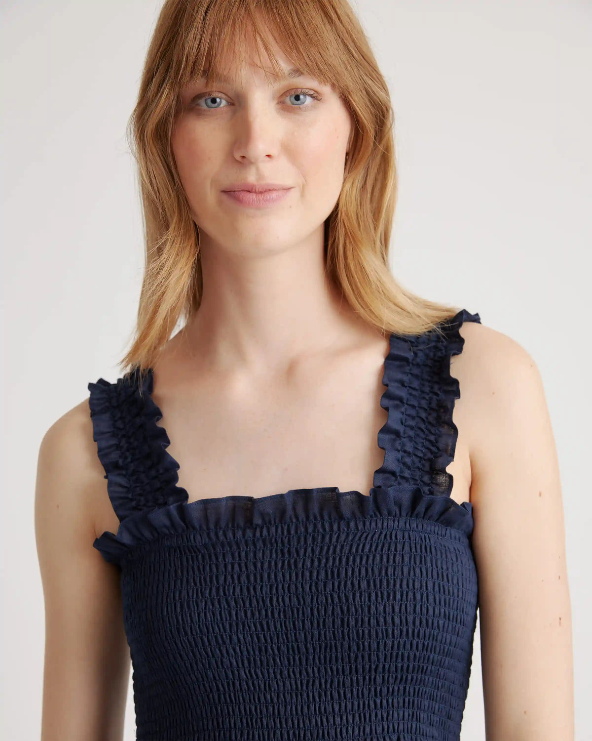 100% European Linen Smocked Midi Dress