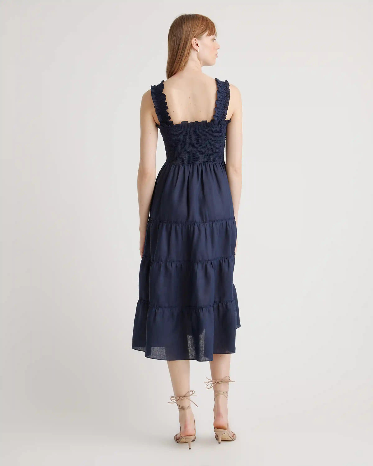 100% European Linen Smocked Midi Dress