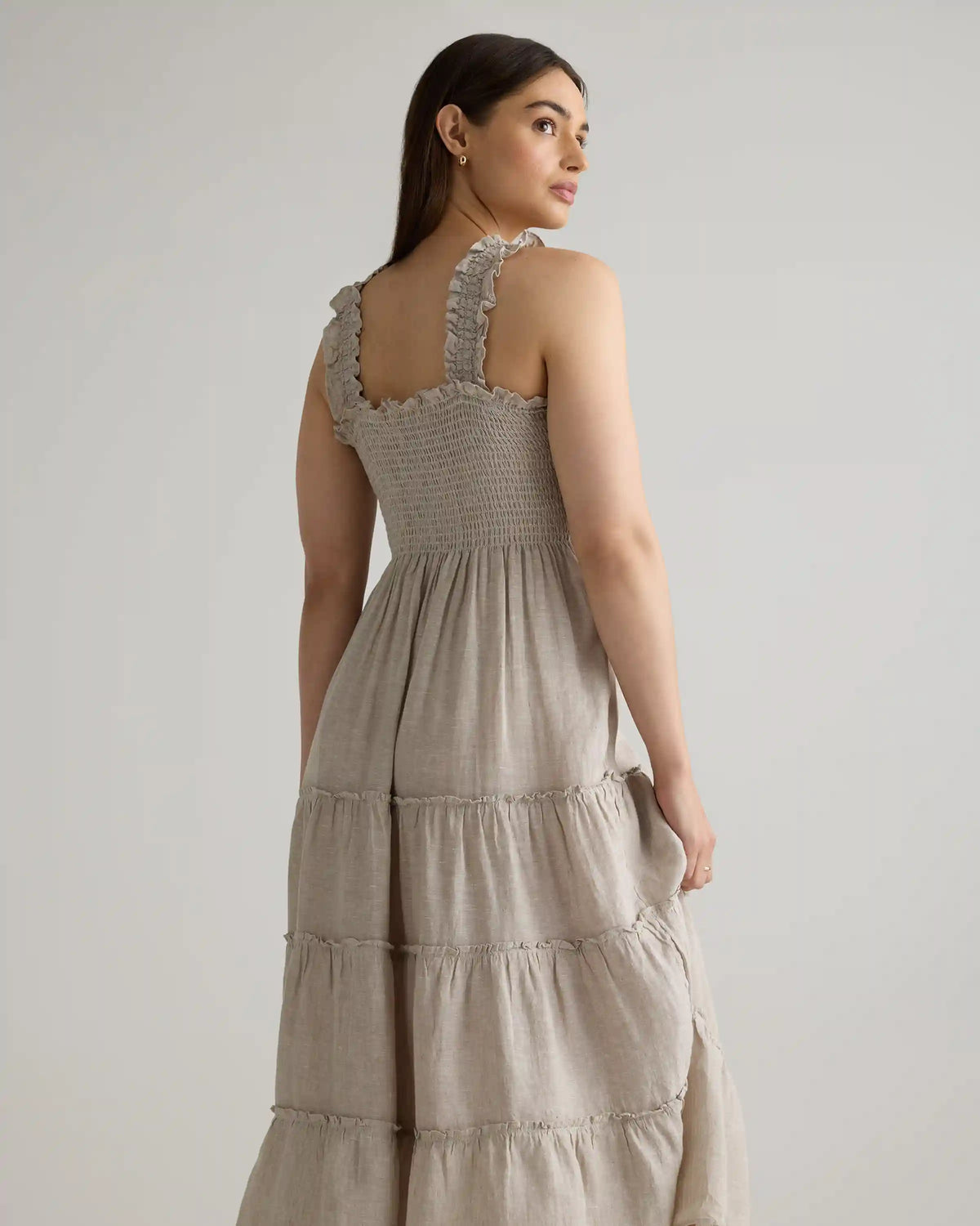 100% European Linen Smocked Midi Dress