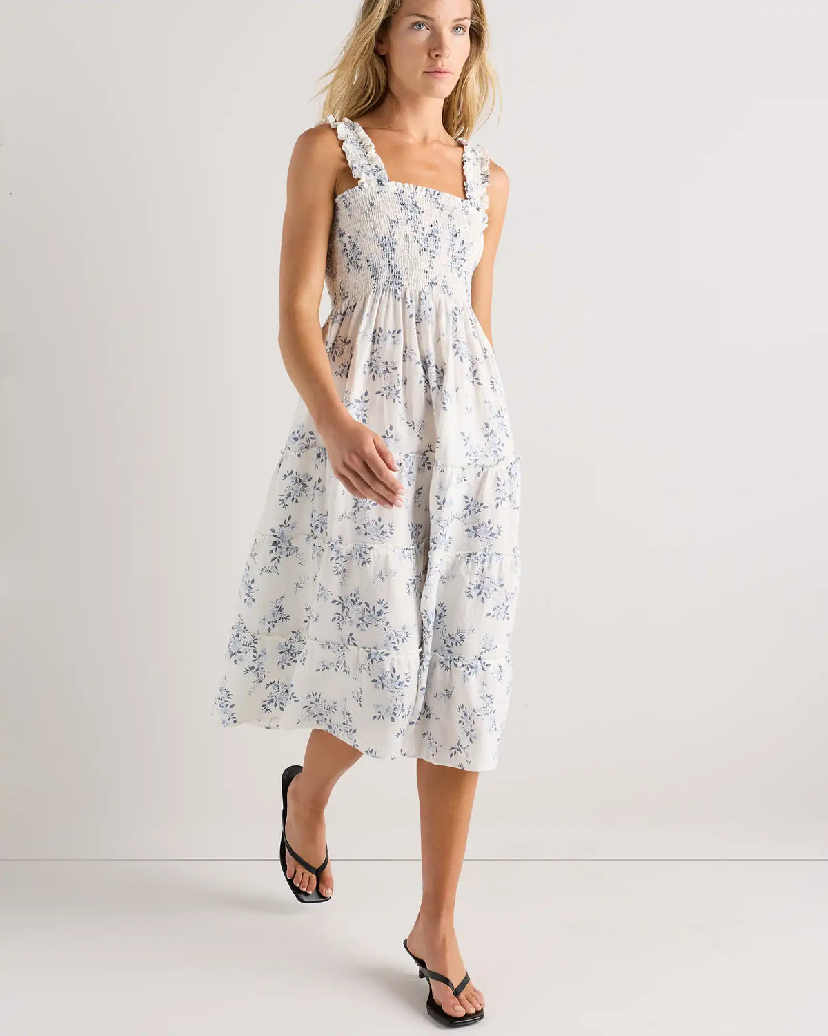 100% European Linen Smocked Midi Dress