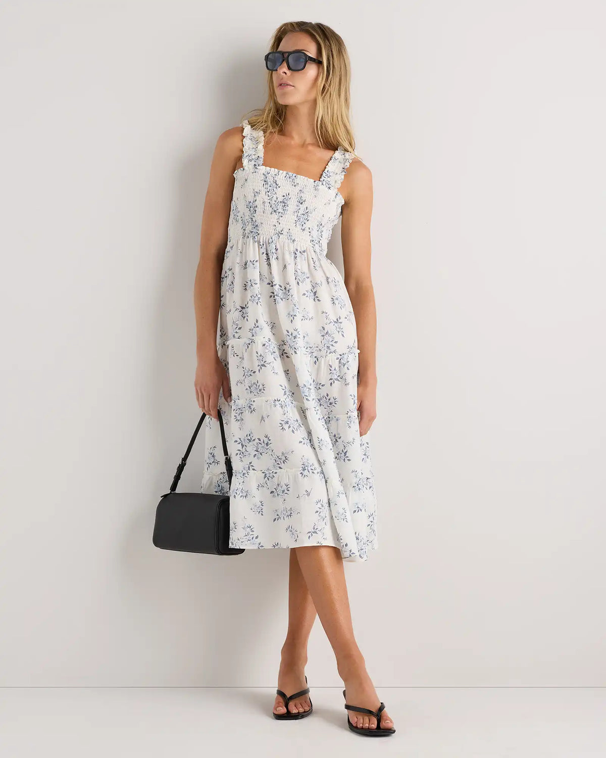 100% European Linen Smocked Midi Dress
