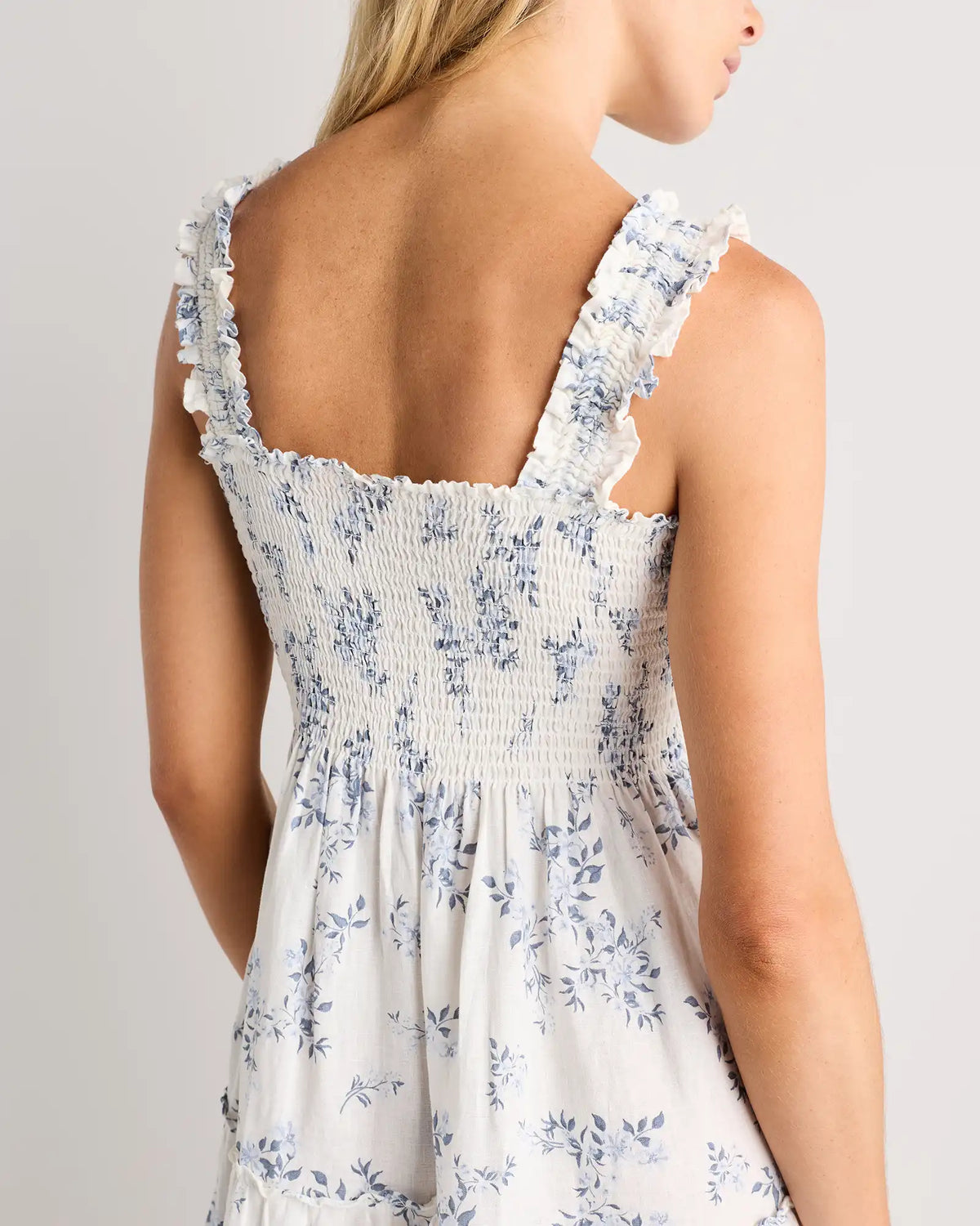 100% European Linen Smocked Midi Dress