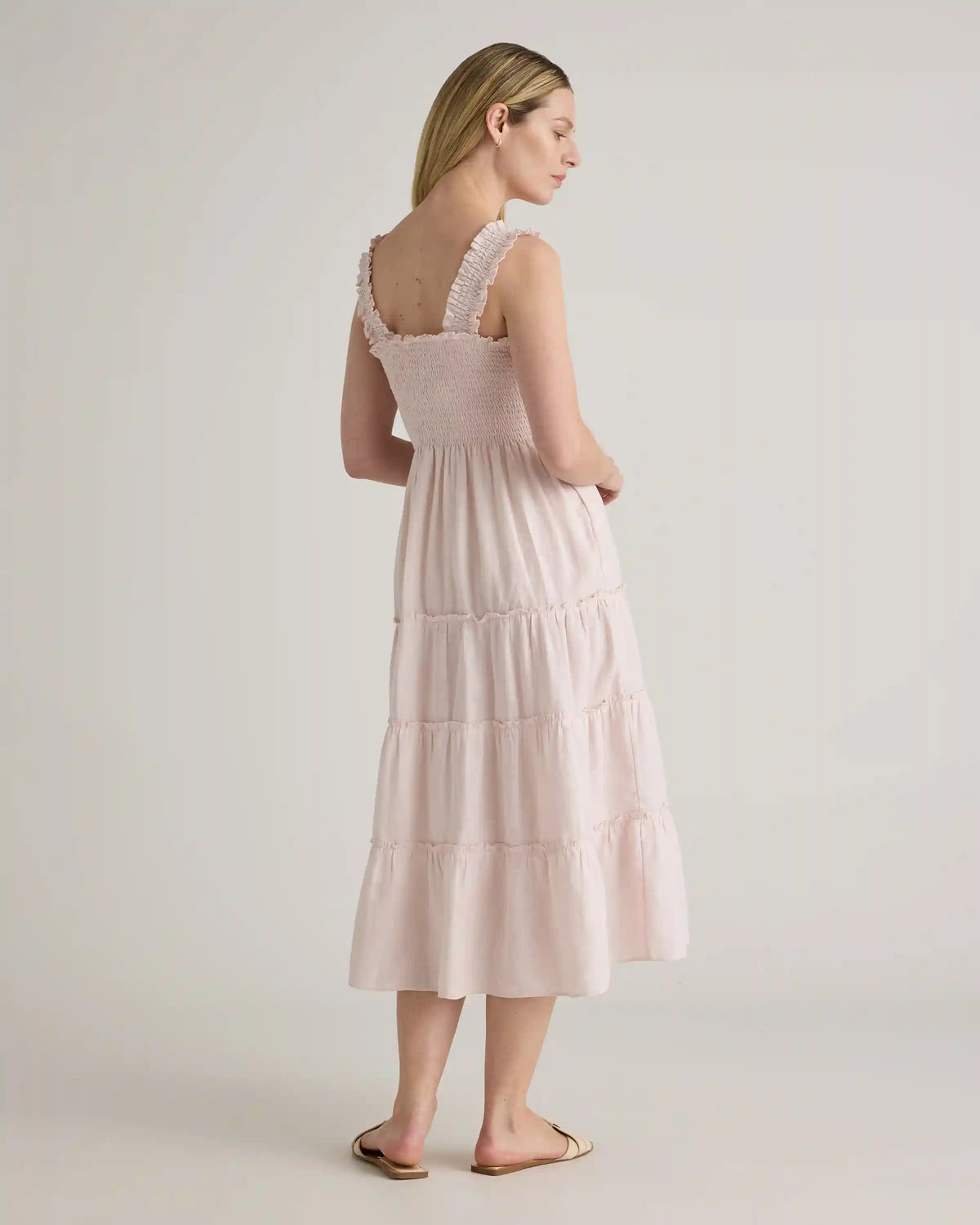 100% European Linen Smocked Midi Dress