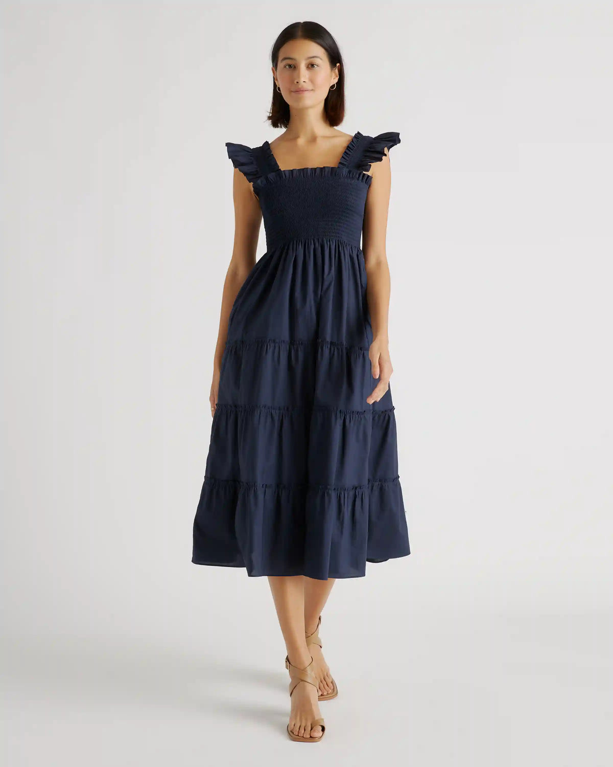 100% Organic Cotton Poplin Smocked Midi Dress