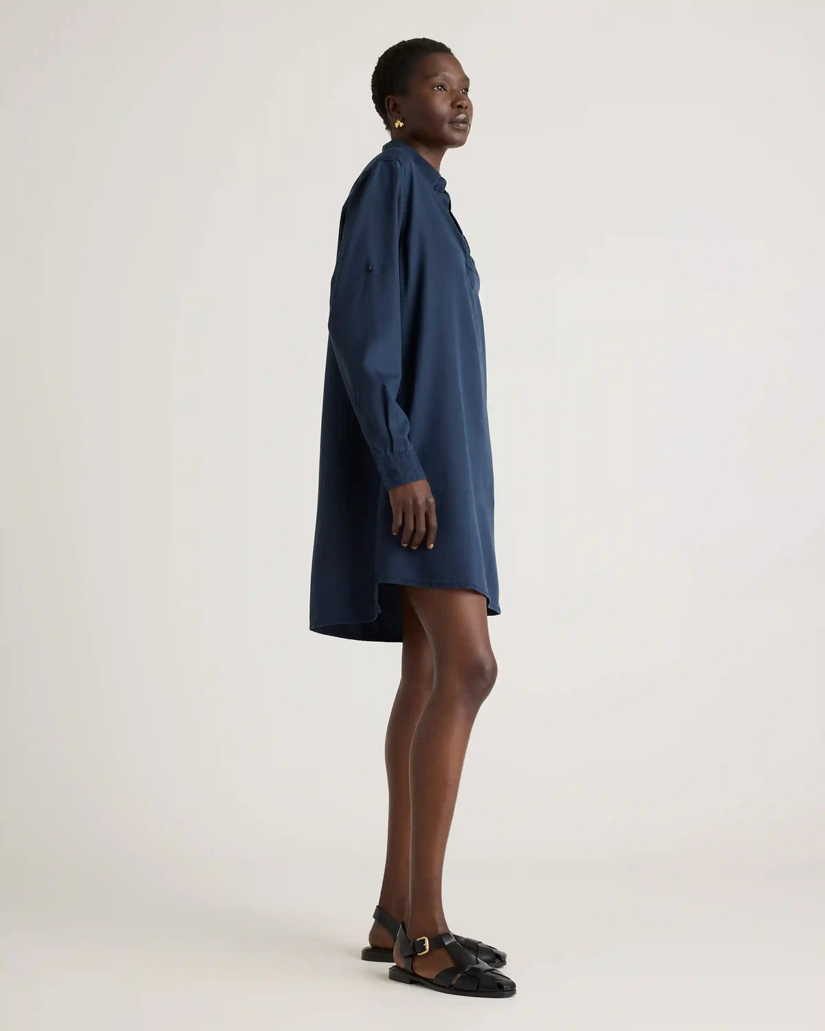 Vintage Wash Tencel Roll Sleeve Tunic Dress