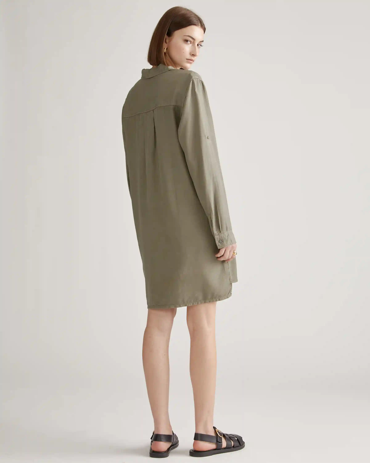 Vintage Wash Tencel Roll Sleeve Tunic Dress