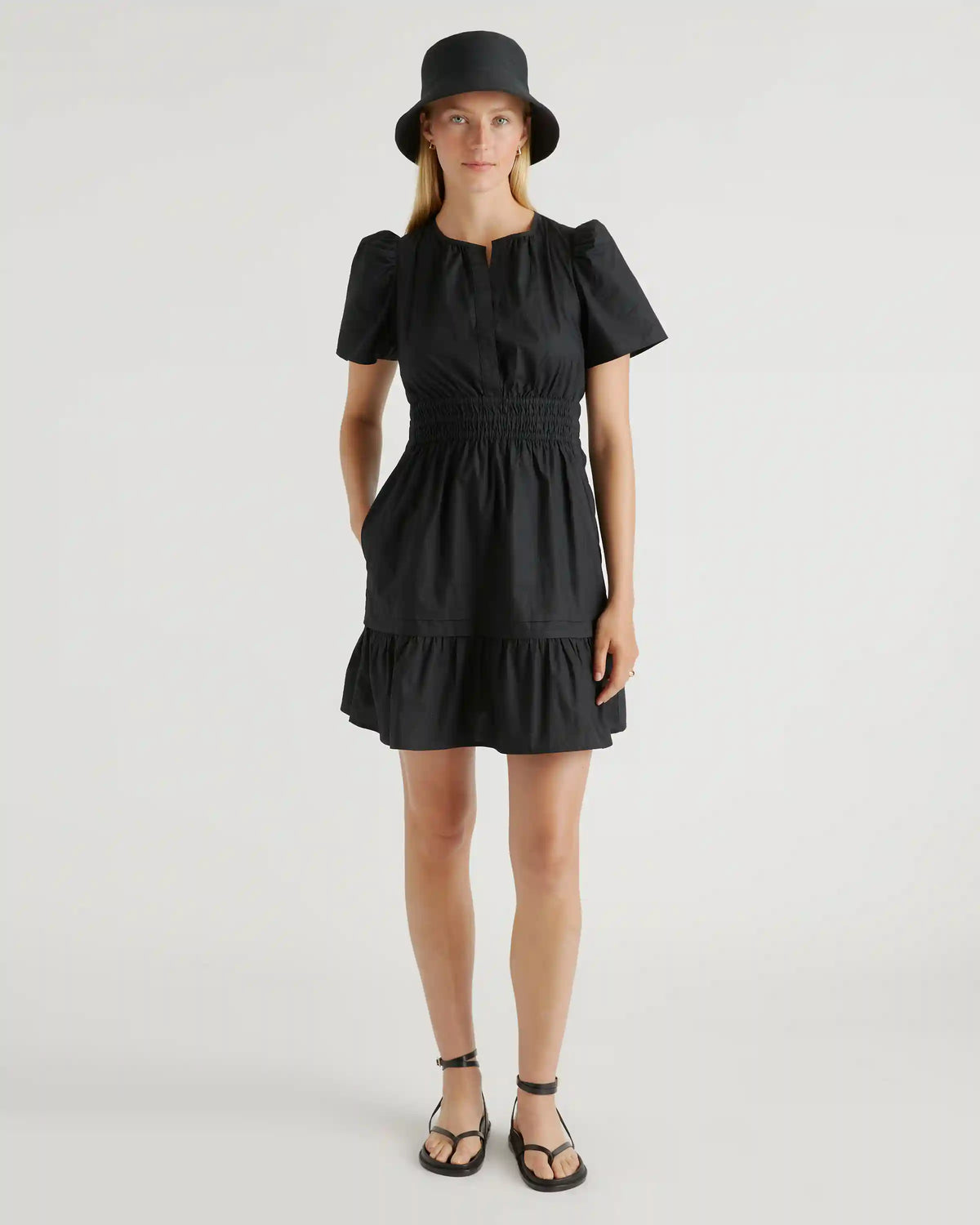 100% Organic Cotton Poplin Tiered Mini Dress