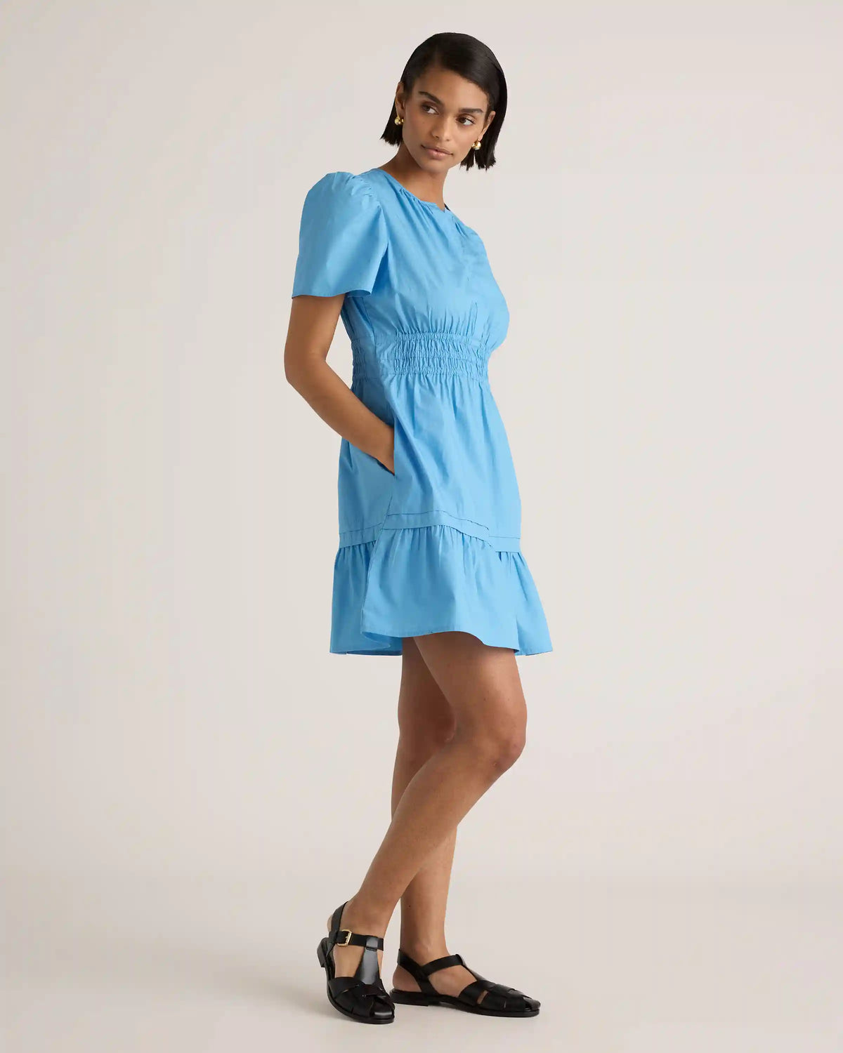 100% Organic Cotton Poplin Tiered Mini Dress